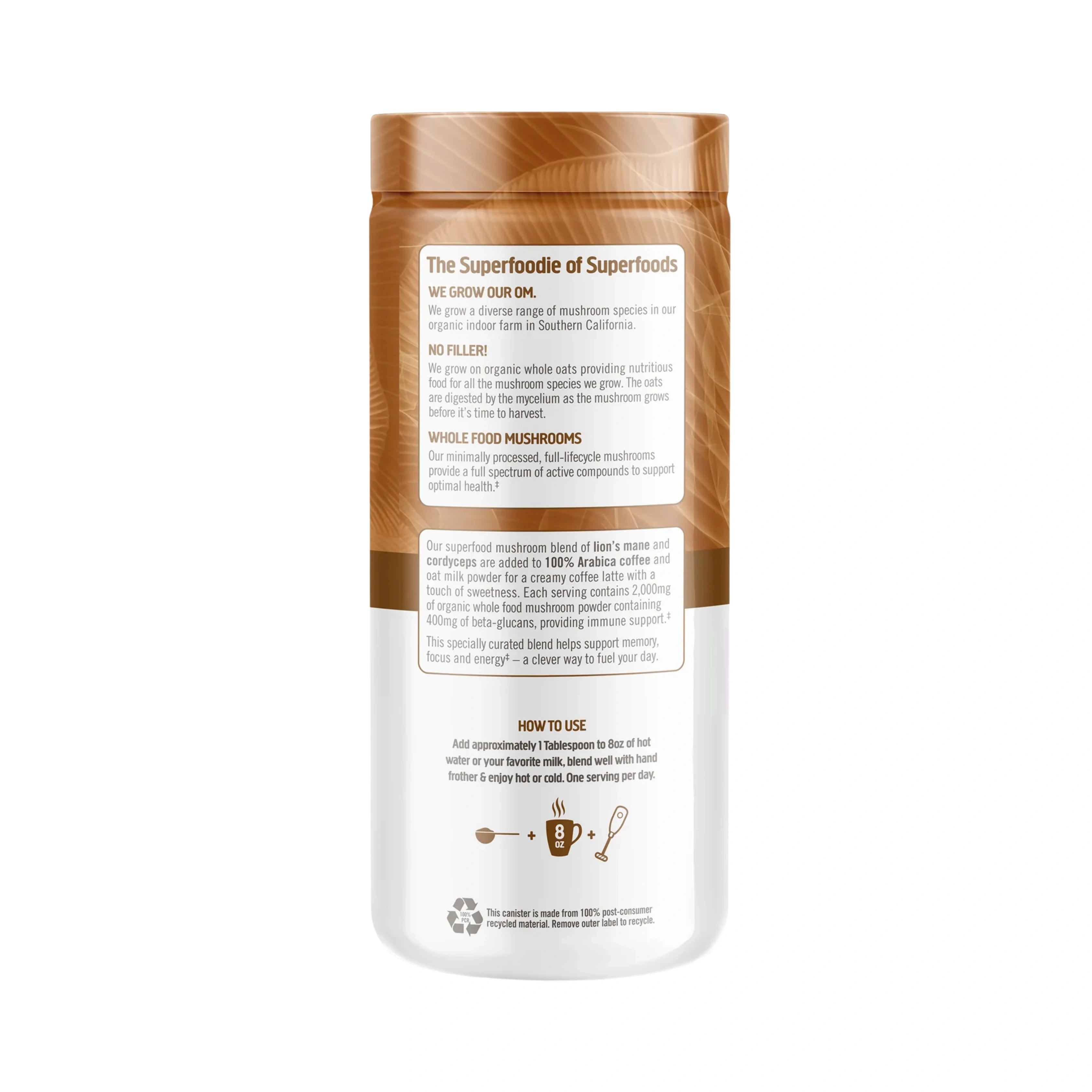 Om Mushrooms, Superfood Mushroom Blend, Coffee Latte, 8.47 oz, 240 g