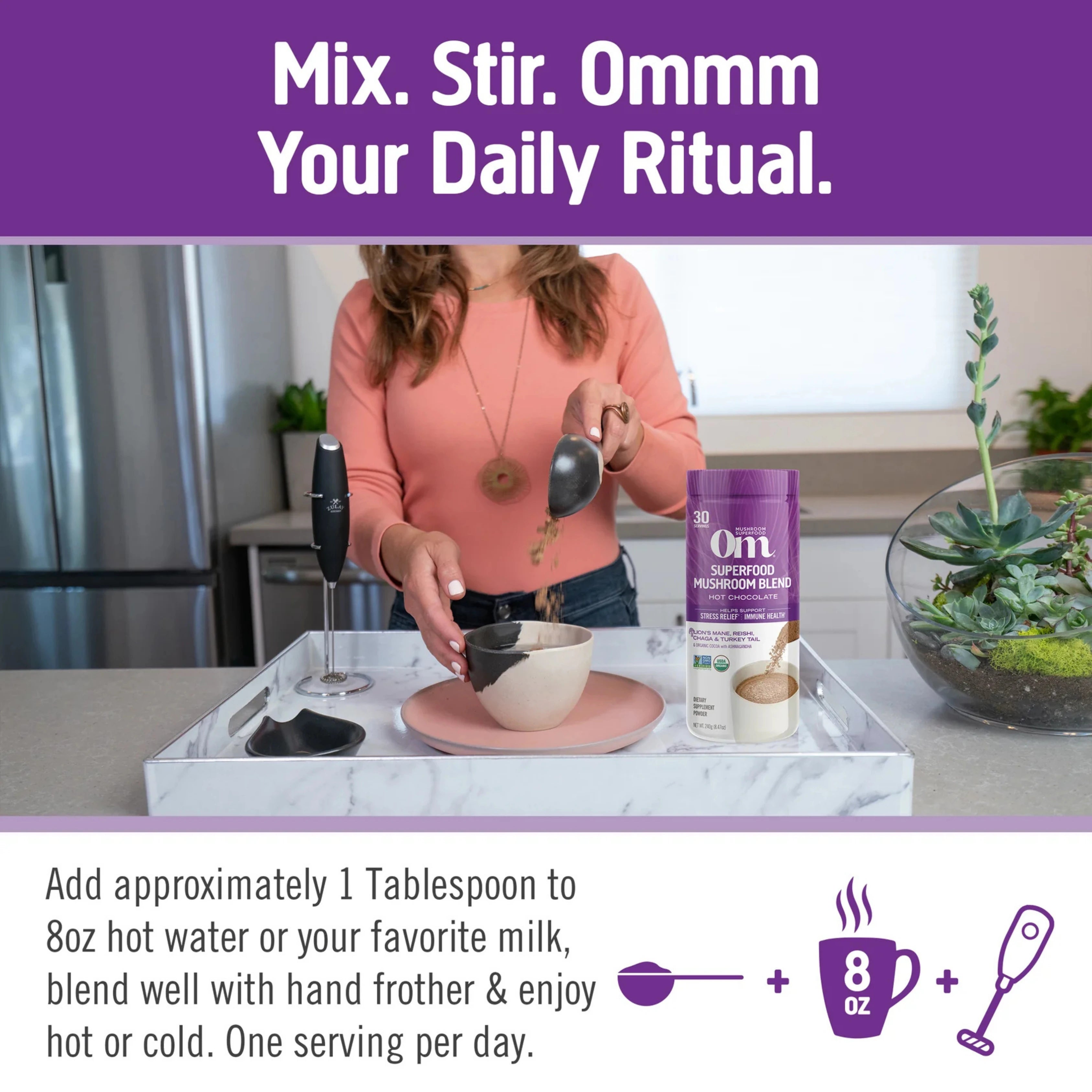 Om Mushrooms, Superfood Mushroom Blend, Hot Chocolate , 10 Packets, 0.28 oz, 8 g Each
