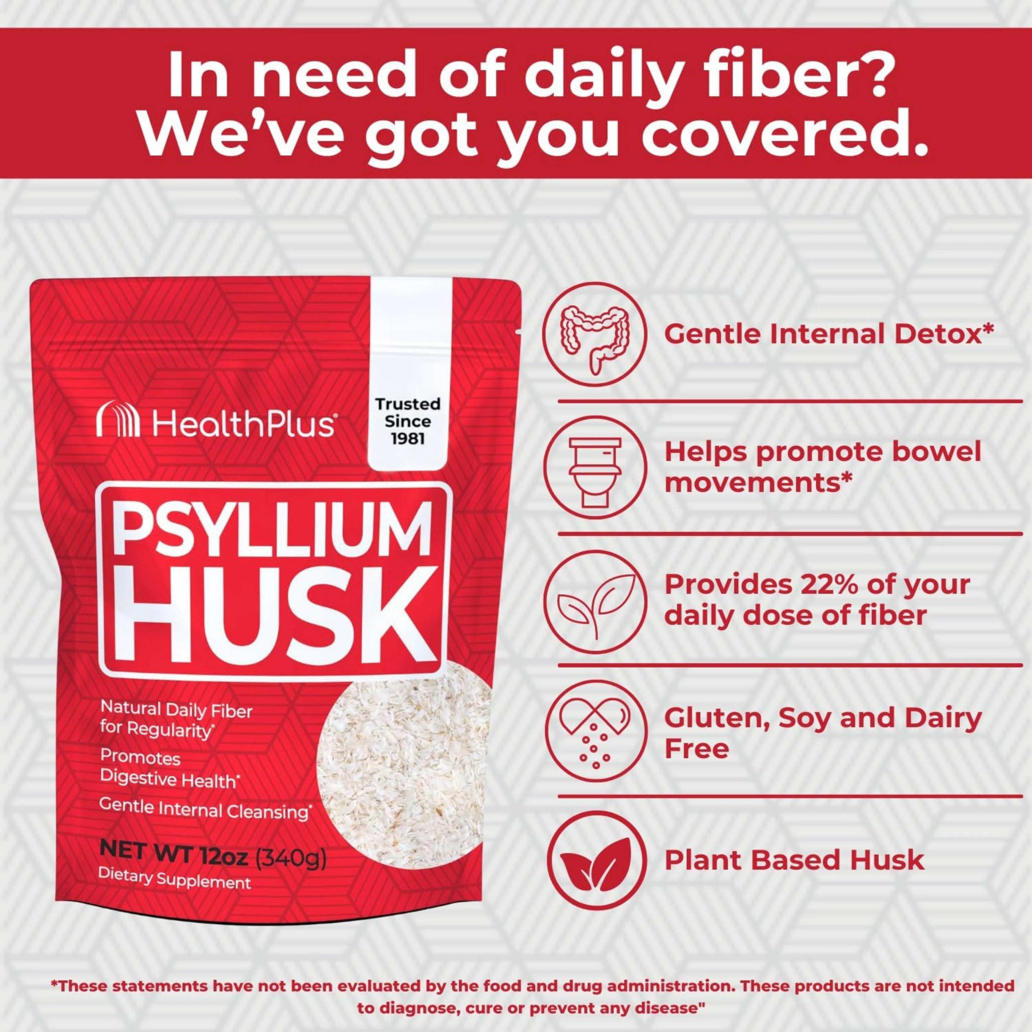 Health Plus, Psyllium Husk, 12 oz, 340 g