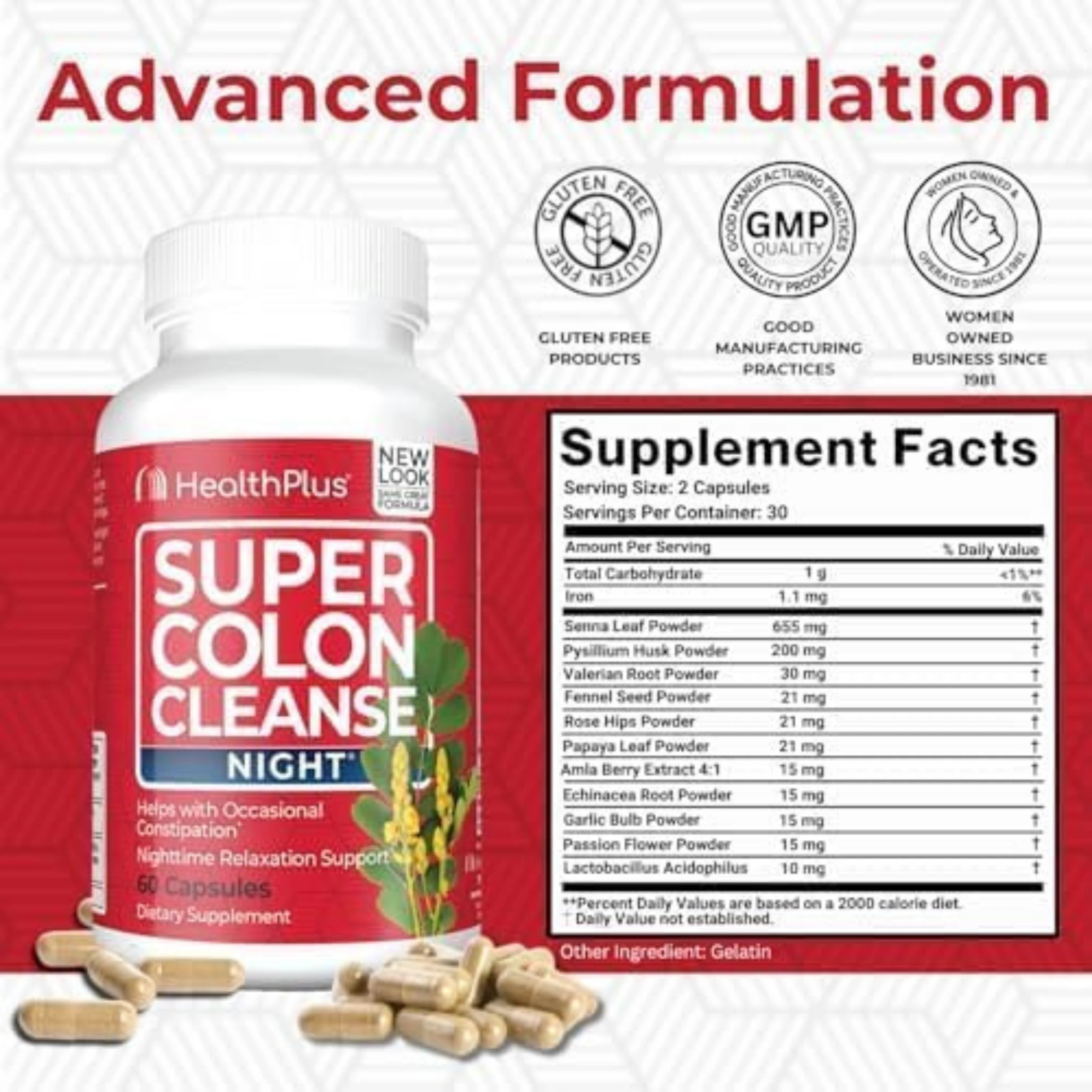 Health Plus, Super Colon Cleanse, Night, 60 Capsules