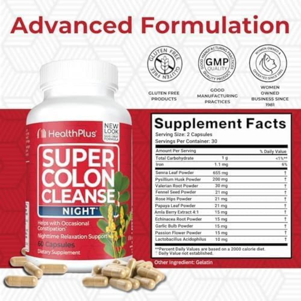 Health Plus, Super Colon Cleanse, Night, 60 Capsules