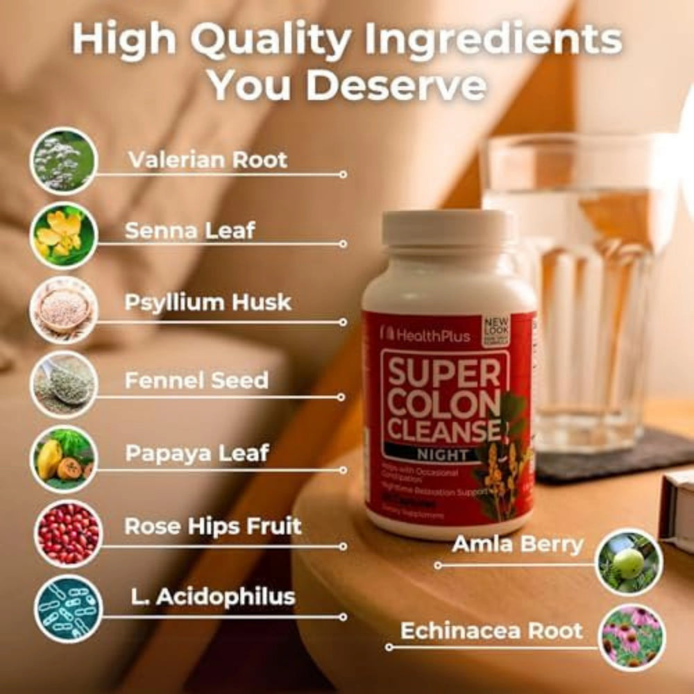 Health Plus, Super Colon Cleanse, Night, 60 Capsules