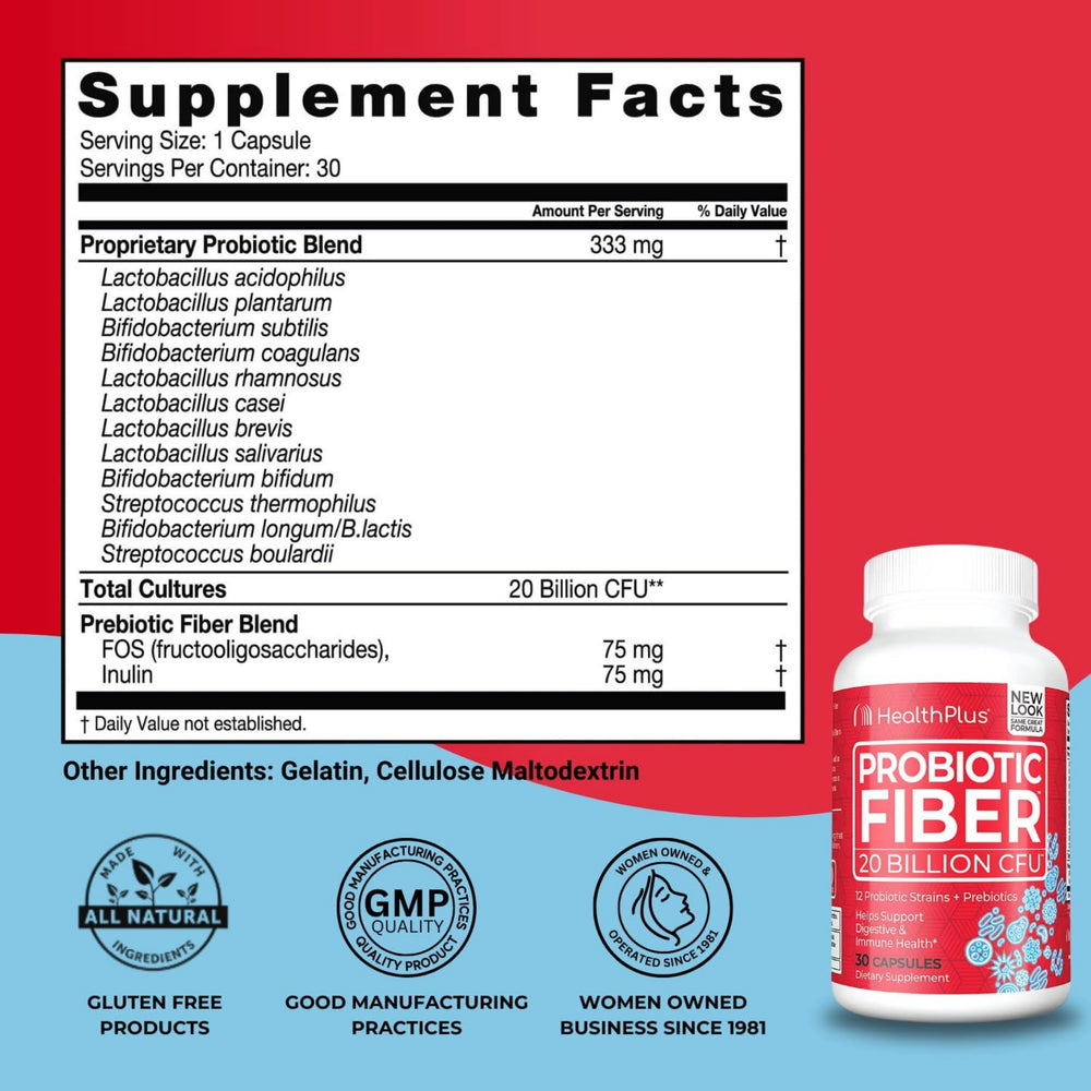 Health Plus, Probiotic Fiber, 20 Billion CFU, 30 Capsules