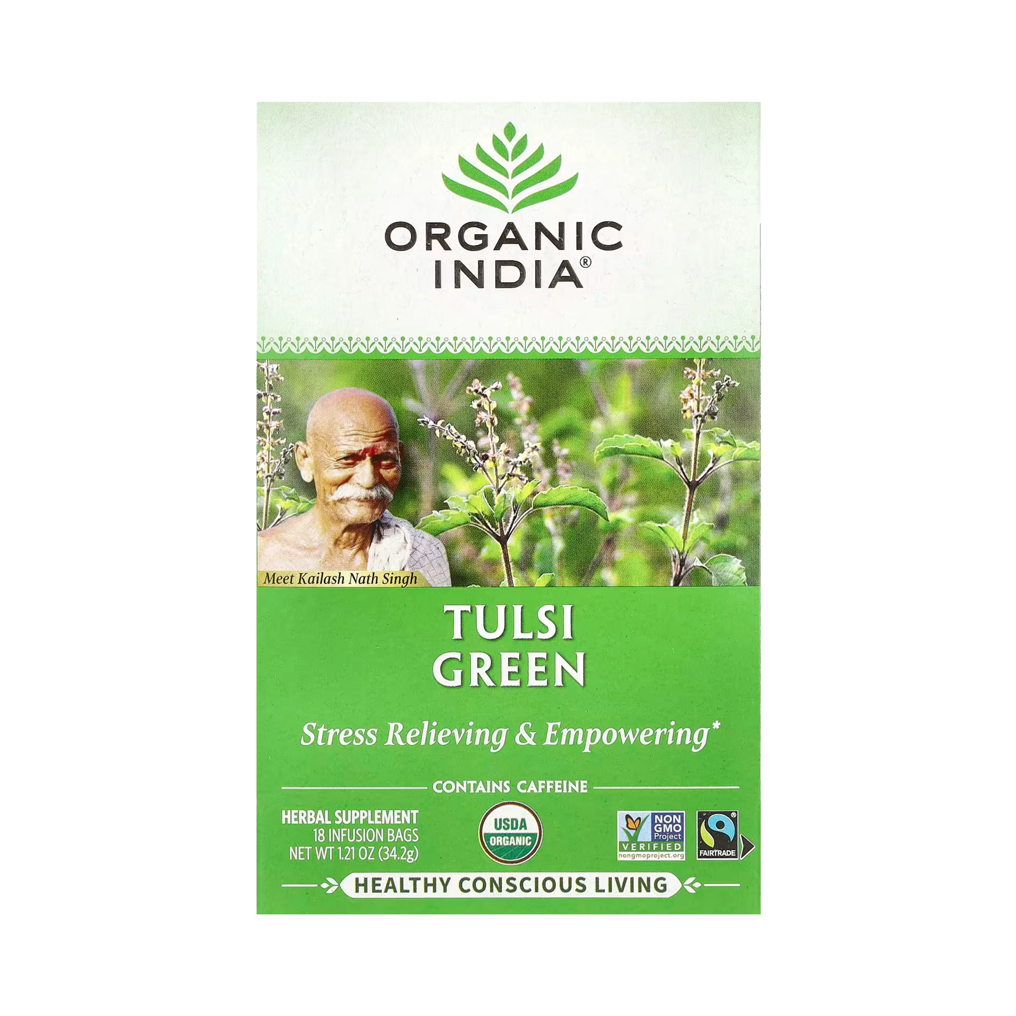 Organic India, Tulsi Tea, Green, 18 Infusion Bags, 1.21 Oz