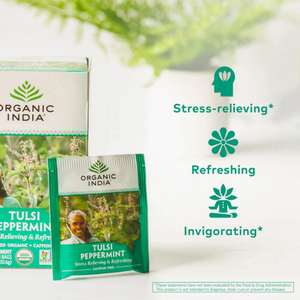 Organic India, Tulsi Tea, Peppermint, Caffeine Free, 18 Infusion Bags, 1.08 Oz