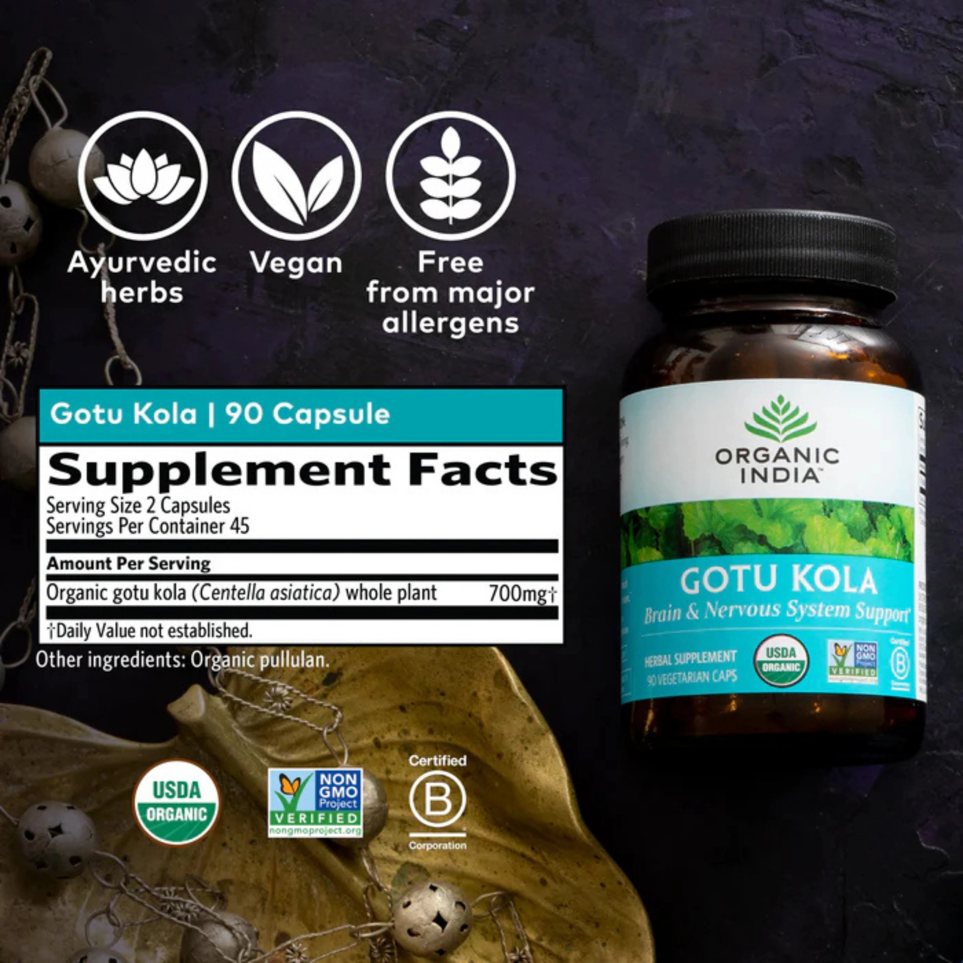 Organic India, Gotu Kola, 700 Mg, 90 Vegetarian Caps