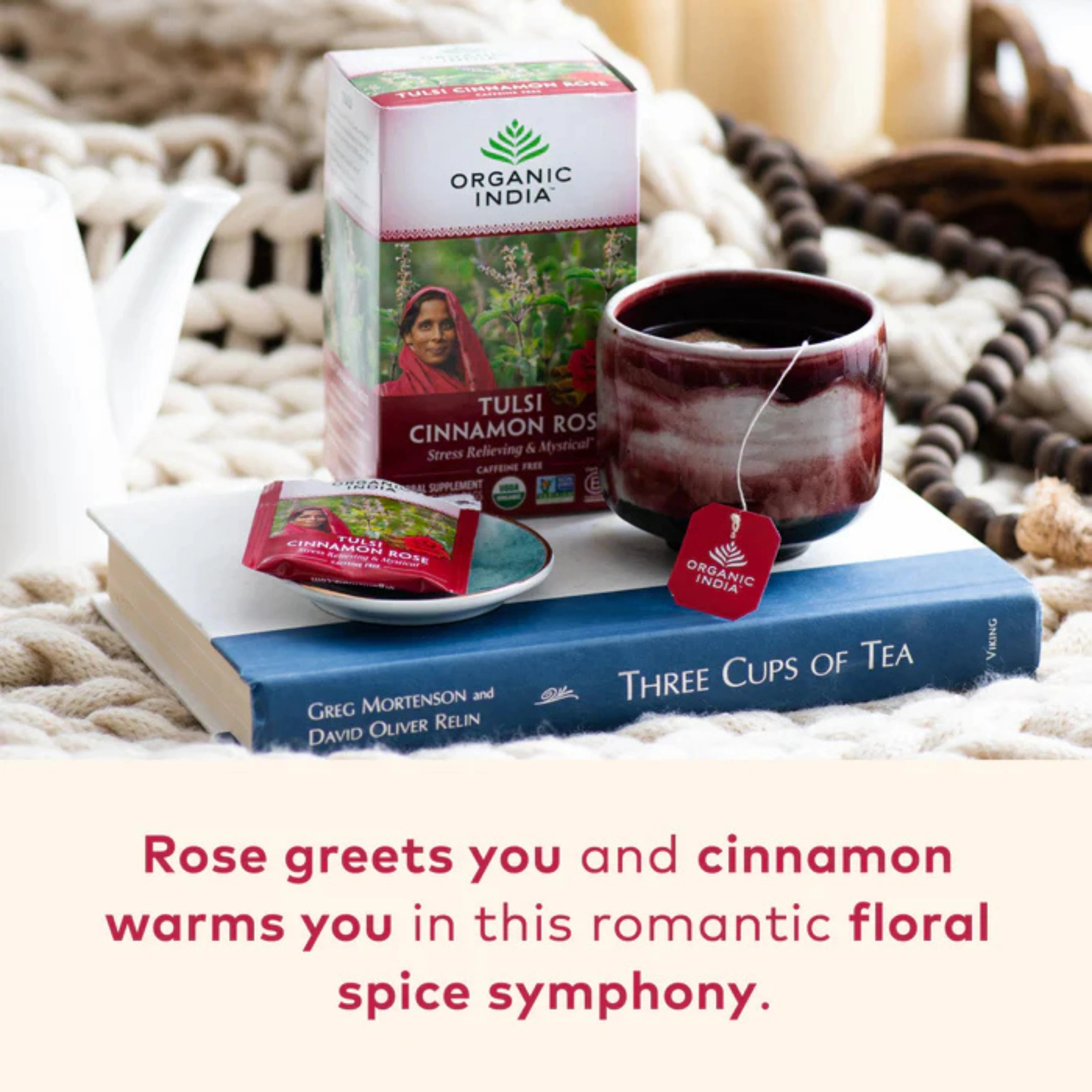 Organic India, Tulsi Tea, Cinnamon Rose, Caffeine-Free, 18 Infusion Bags, 1.14 Oz