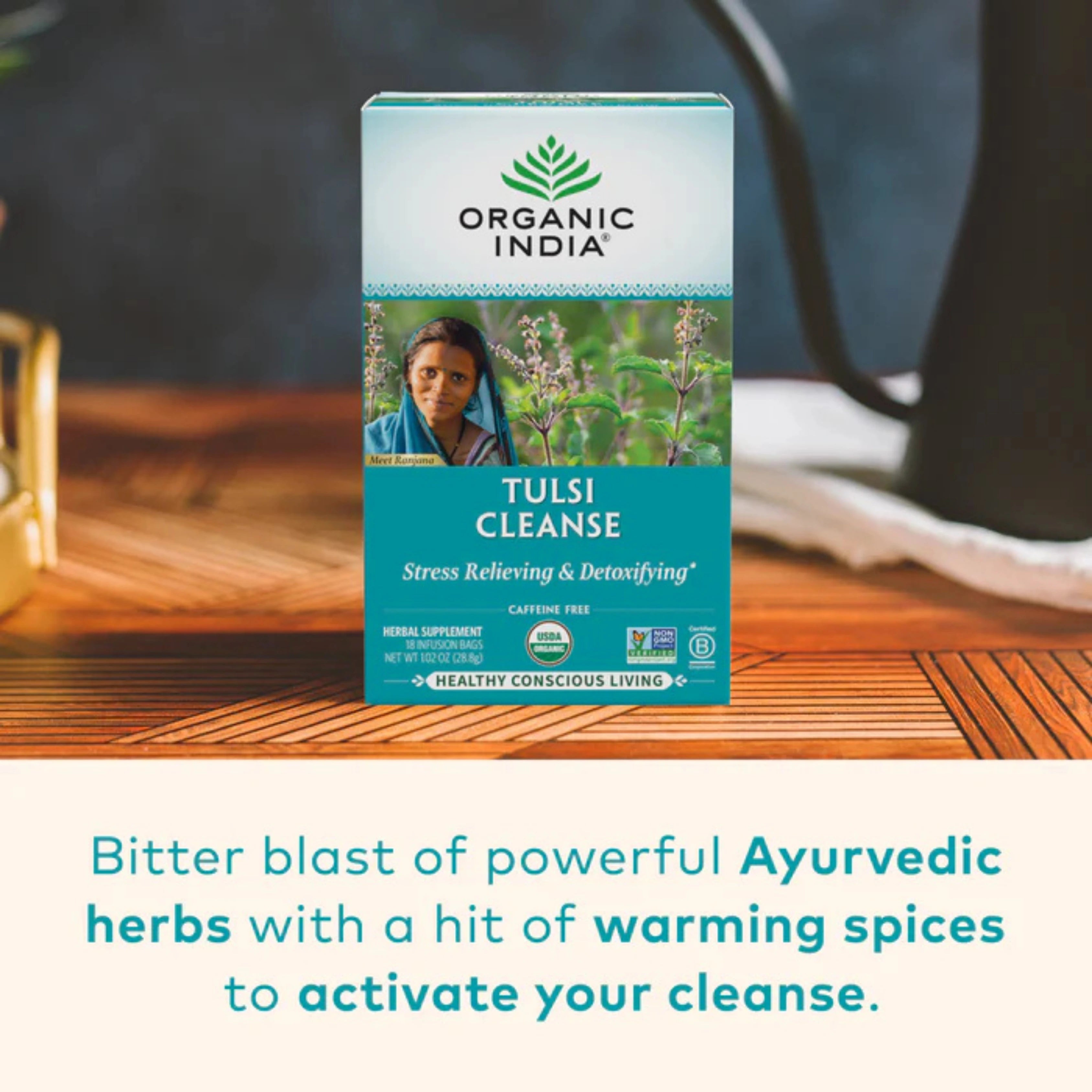 Organic India, Tulsi Cleanse Tea, Caffeine-Free, 18 Infusion Bags, 1.02 Oz