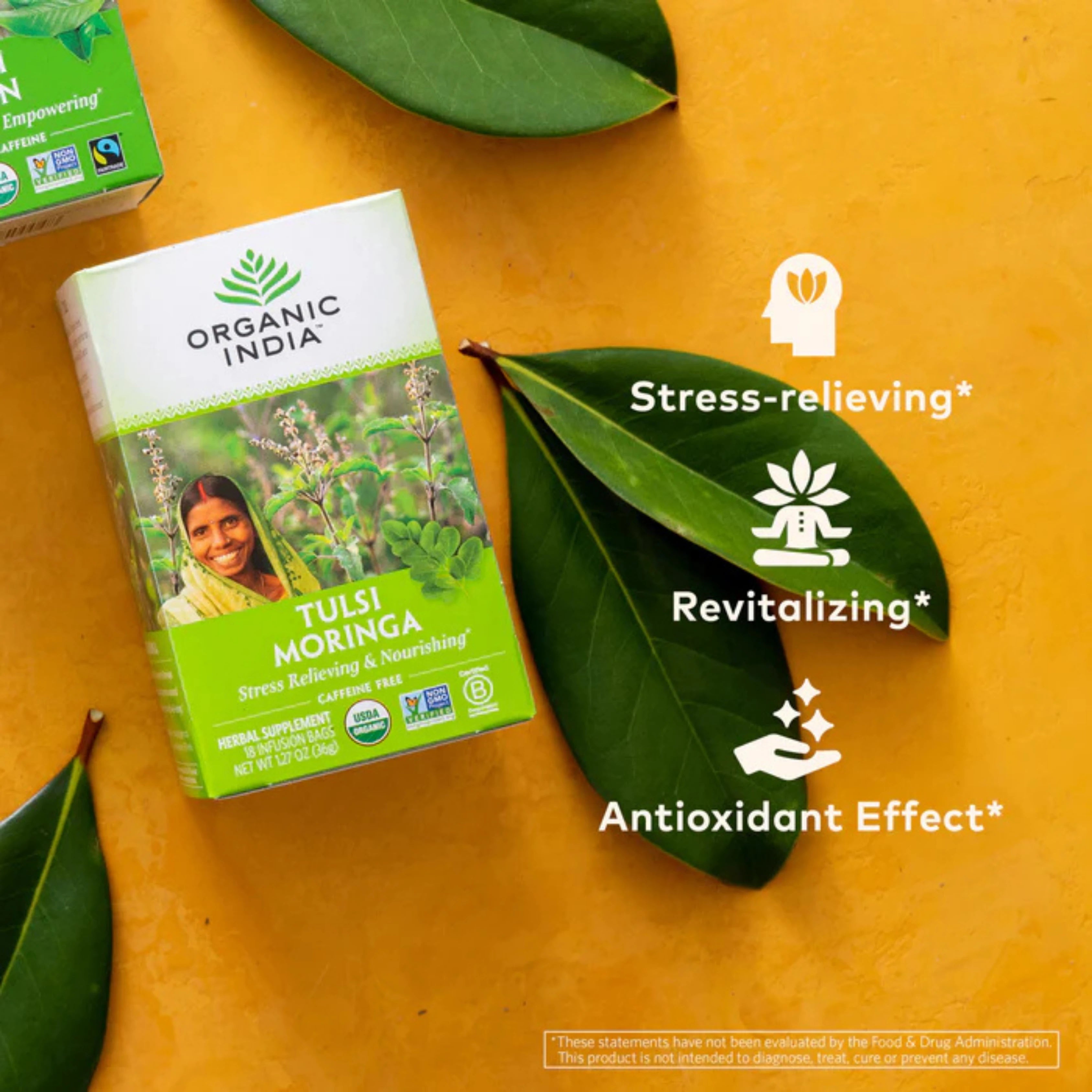 Organic India, Tea, Tulsi Moringa, Caffeine Free, 18 Infusion Bags, 1.27 Oz