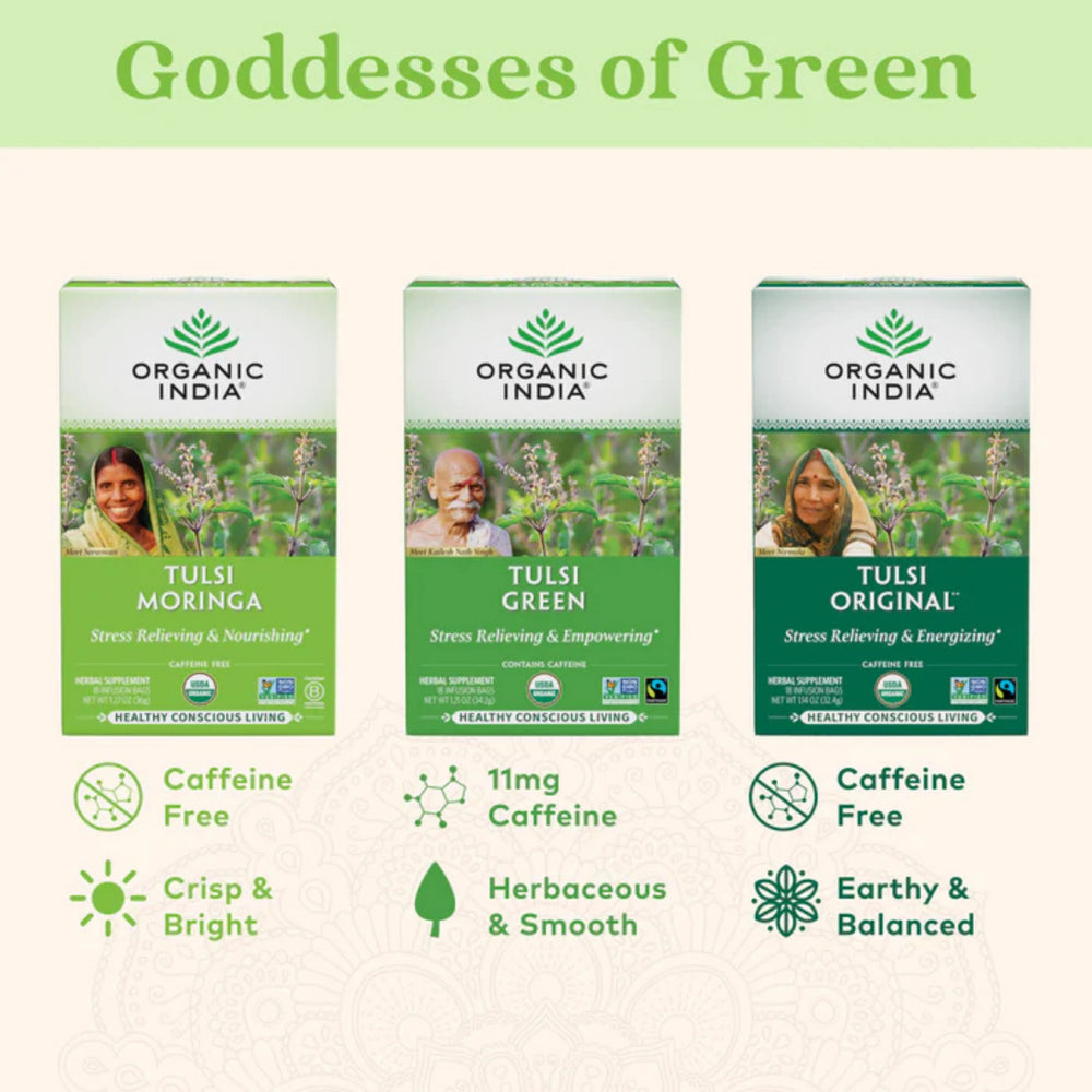 Organic India, Tea, Tulsi Moringa, Caffeine Free, 18 Infusion Bags, 1.27 Oz