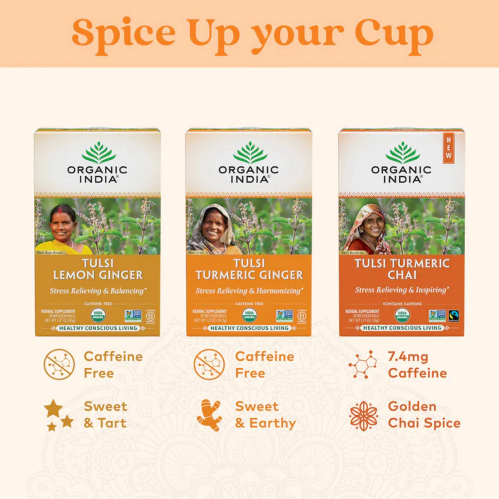 Organic India, Tulsi Tea, Turmeric Ginger, Caffeine-Free, 18 Infusion Bags, 1.2 Oz