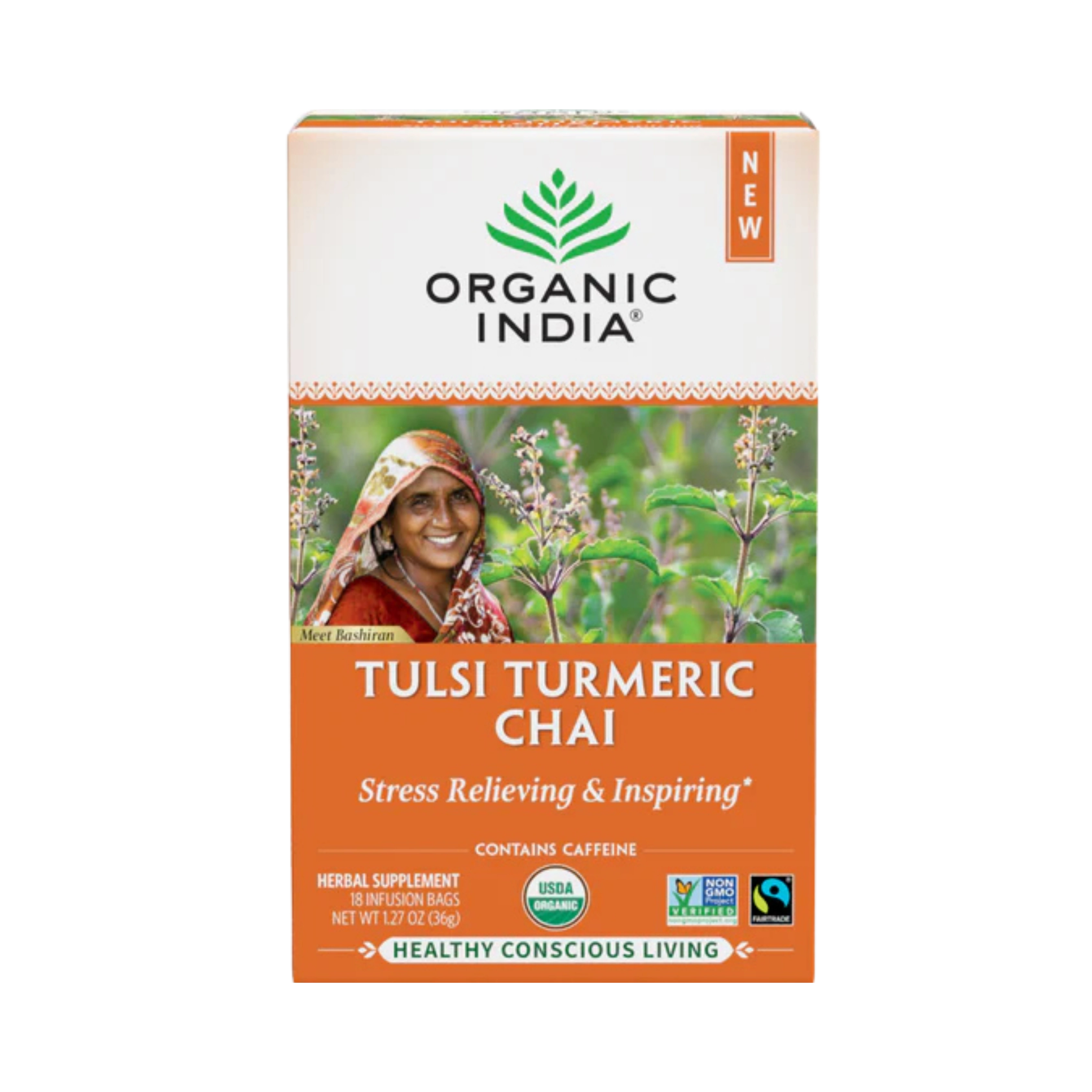 Organic India, Tulsi Turmeric Chai, 18 Infusion Bags, 1.27 Oz