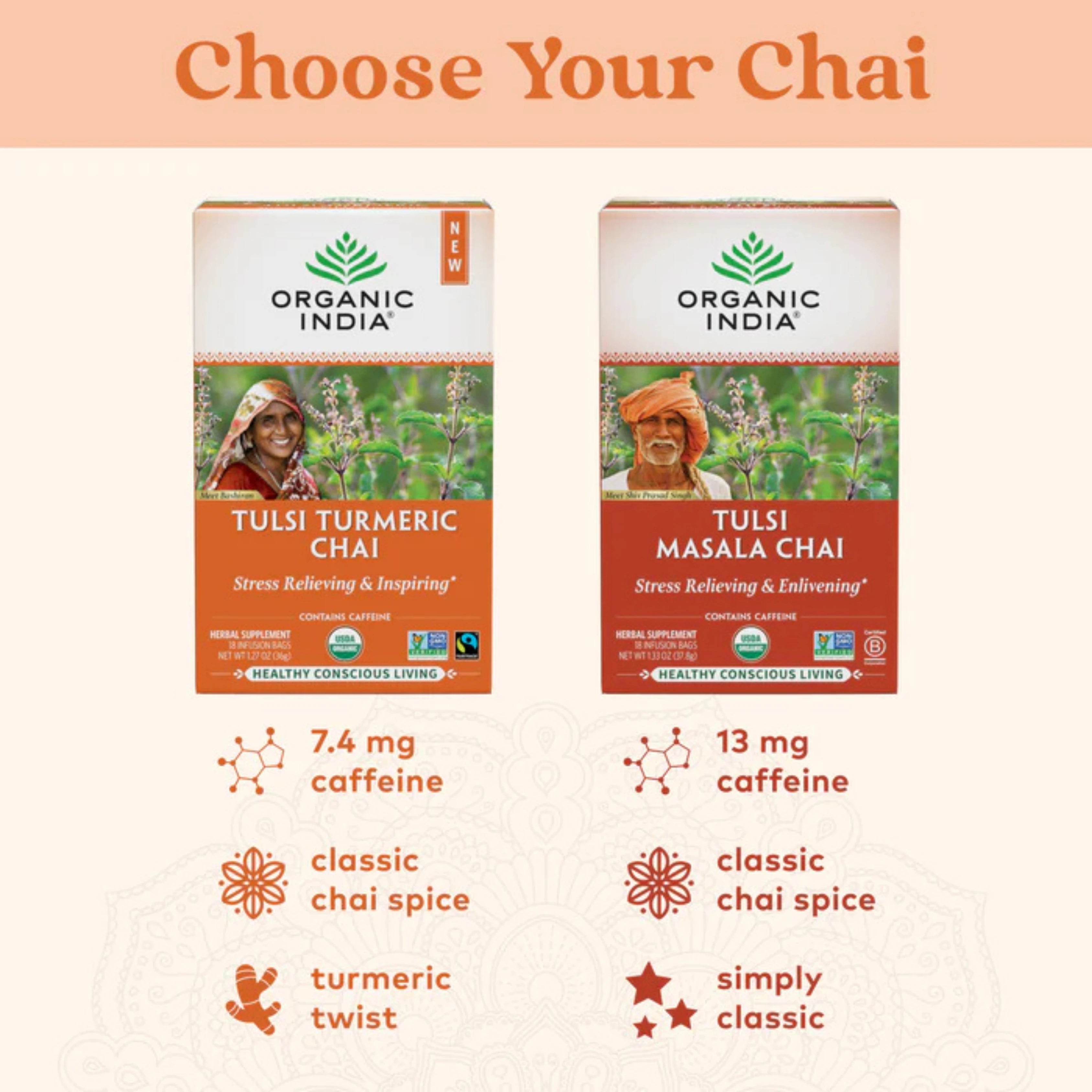 Organic India, Tulsi Turmeric Chai, 18 Infusion Bags, 1.27 Oz