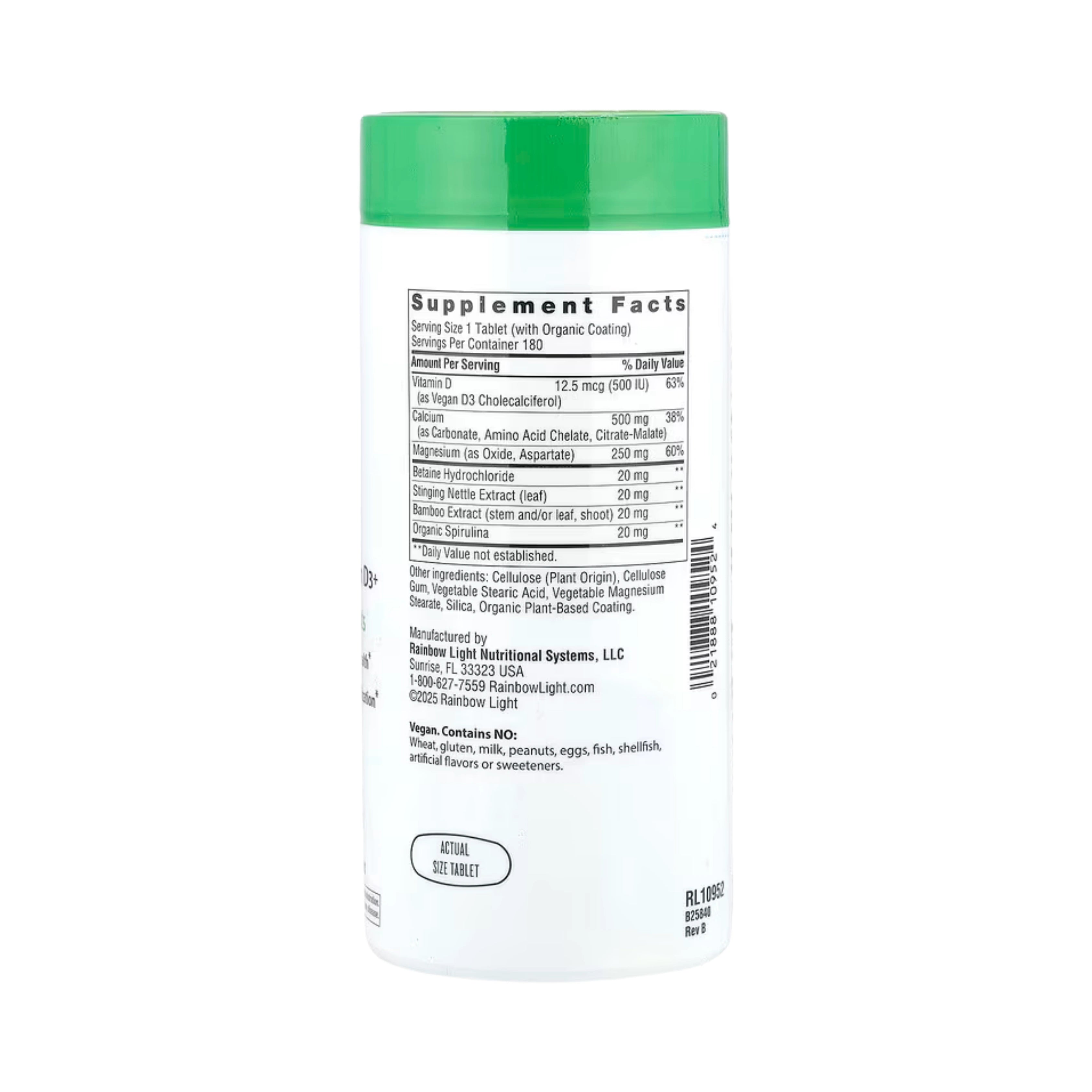 Rainbow Light, Calcium with Magnesium & Vegan D3+, 180 Tablets