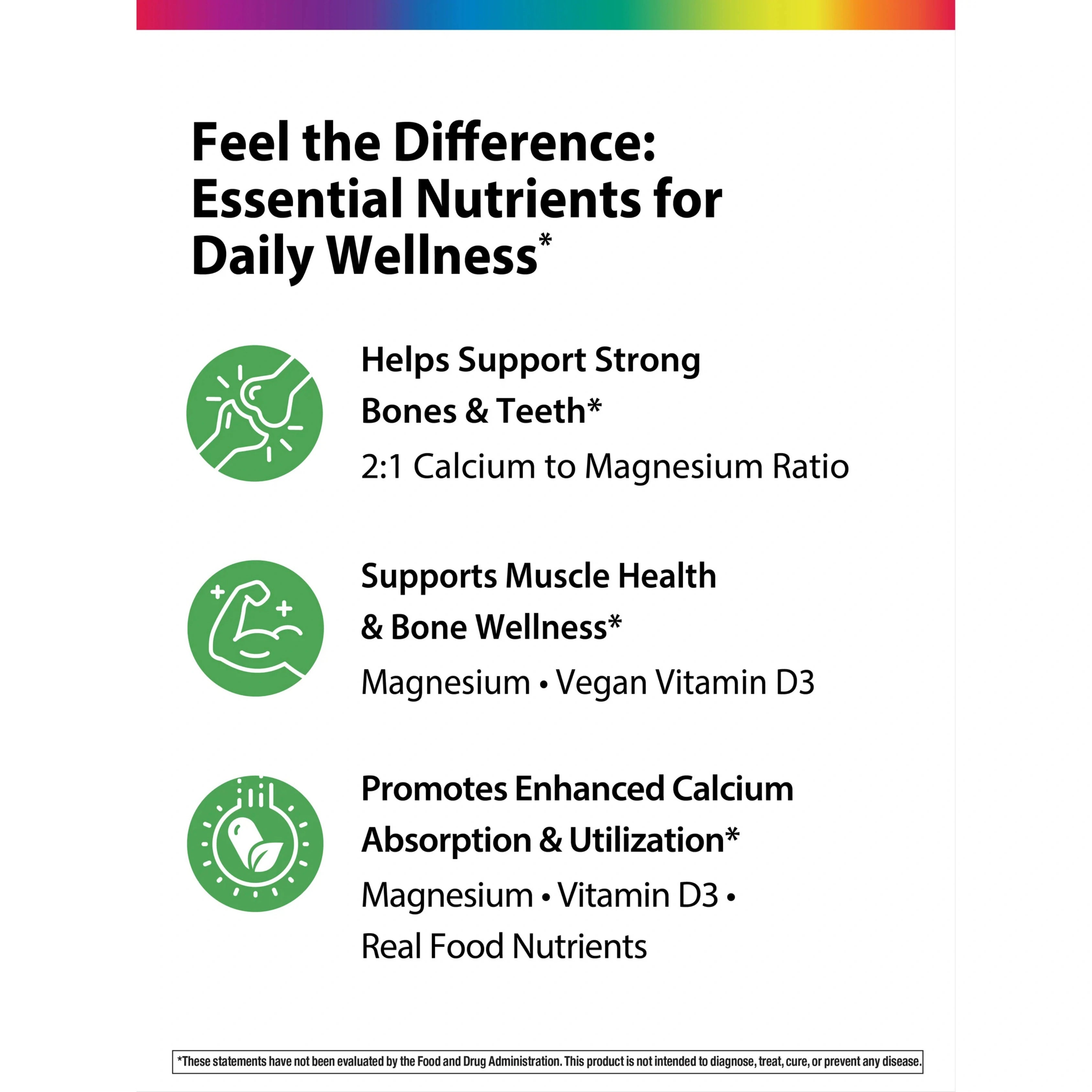 Rainbow Light, Calcium with Magnesium & Vegan D3+, 180 Tablets