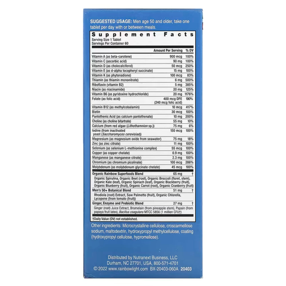Rainbow Light, Men's One 50+ Daily Multivitamin, High Potency, 60 Vegetarian Tablets
