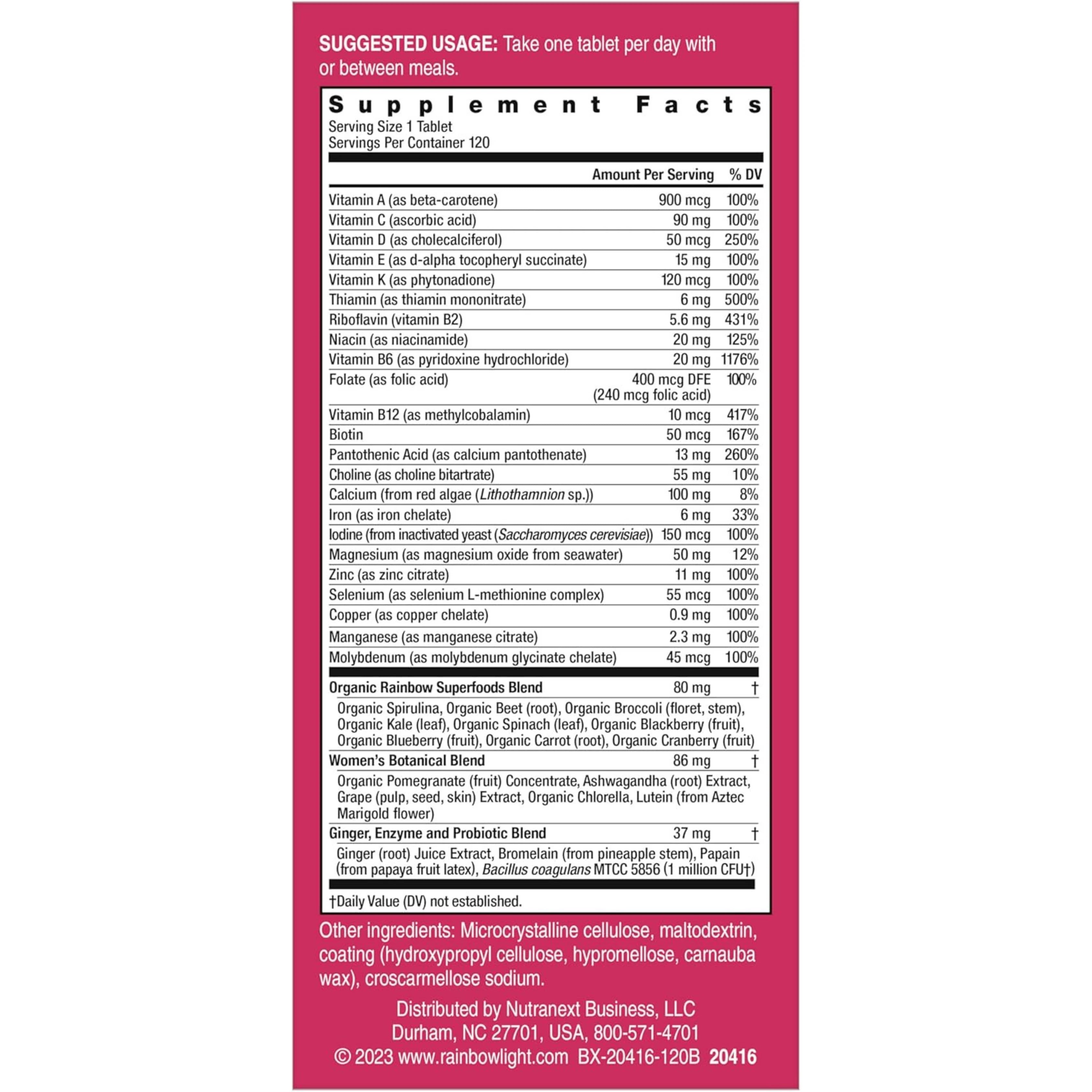 Rainbow Light, Women's One Daily Multivitamin, High Potency, 120 Vegetarian Tablets