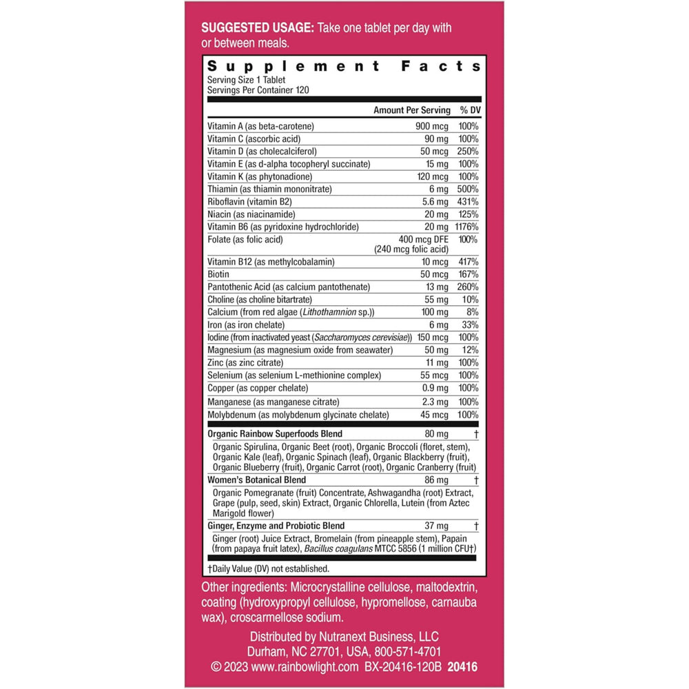 Rainbow Light, Women's One Daily Multivitamin, High Potency, 120 Vegetarian Tablets