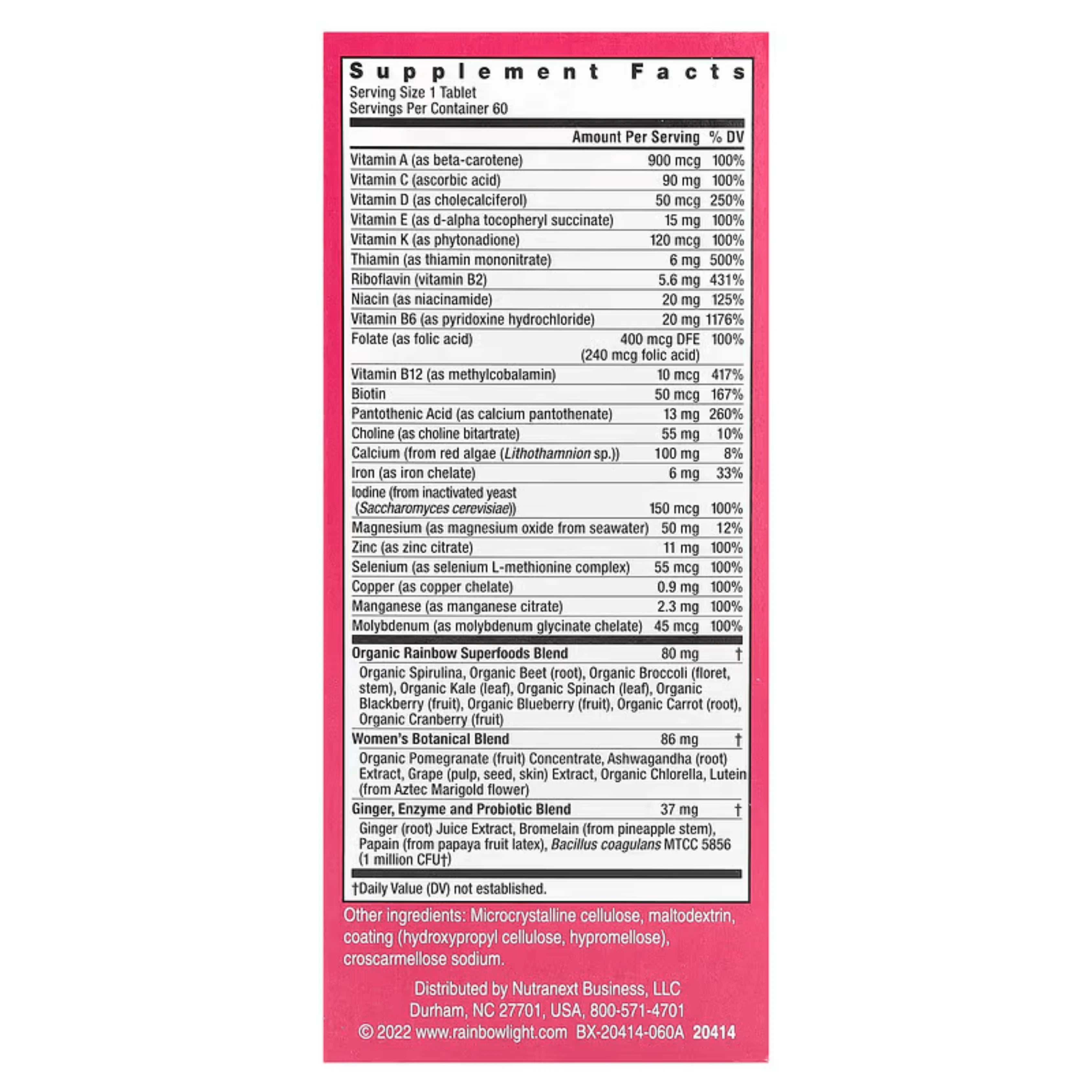 Rainbow Light, Women's One Daily Multivitamin, High Potency, 60 Vegetarian Tablets