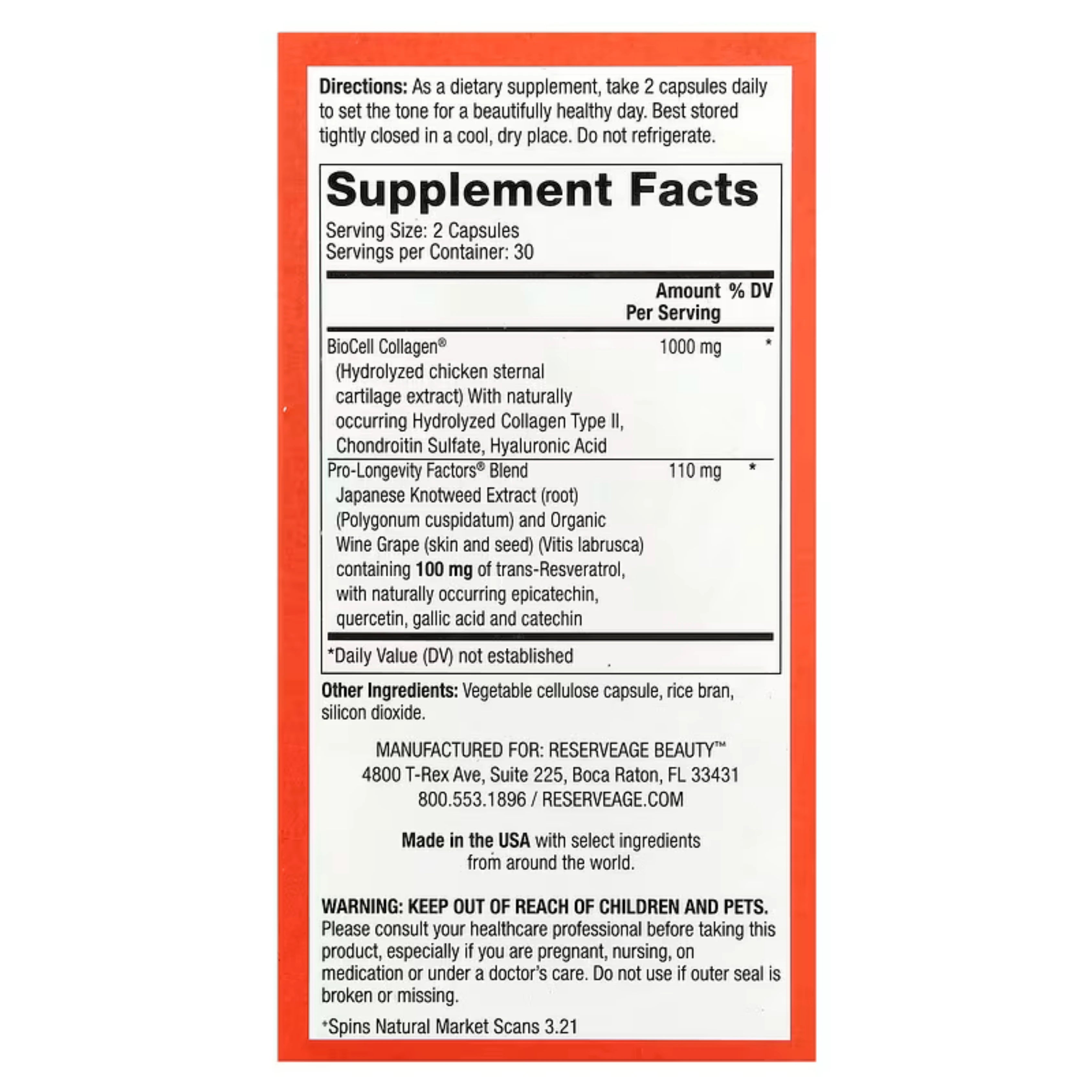 Reserveage Beauty, Collagen Booster with Hyaluronic Acid & Resveratrol, 60 Capsules