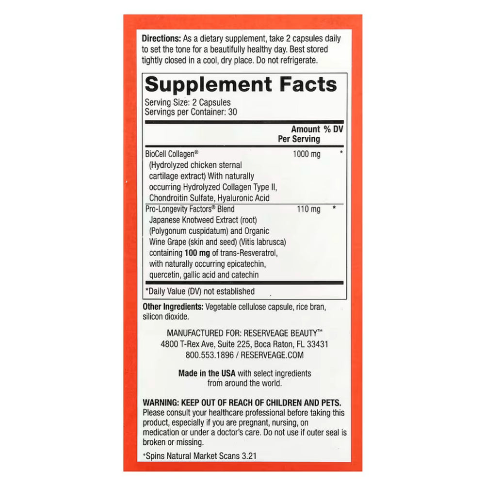 Reserveage Beauty, Collagen Booster with Hyaluronic Acid & Resveratrol, 60 Capsules