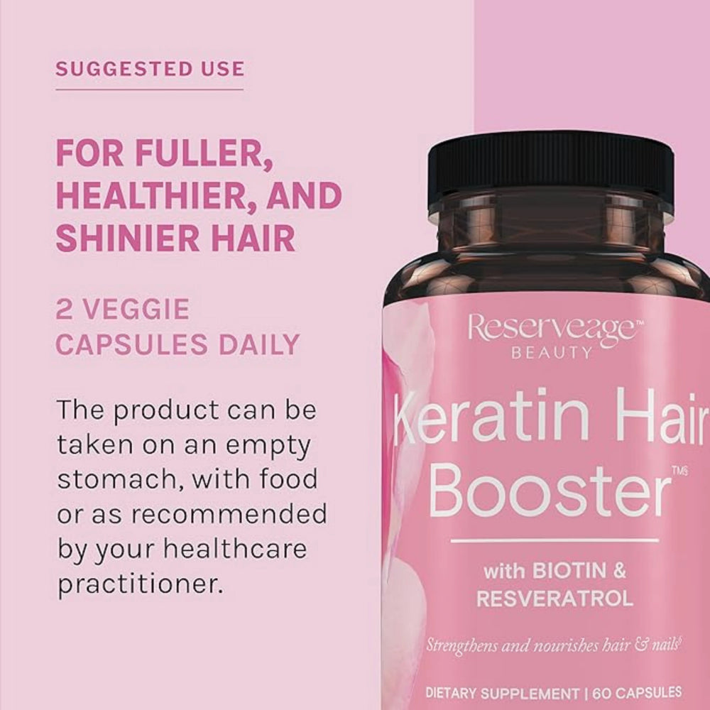 Reserveage Beauty, Keratin Hair Booster with Biotin & Resveratrol, 60 Capsules