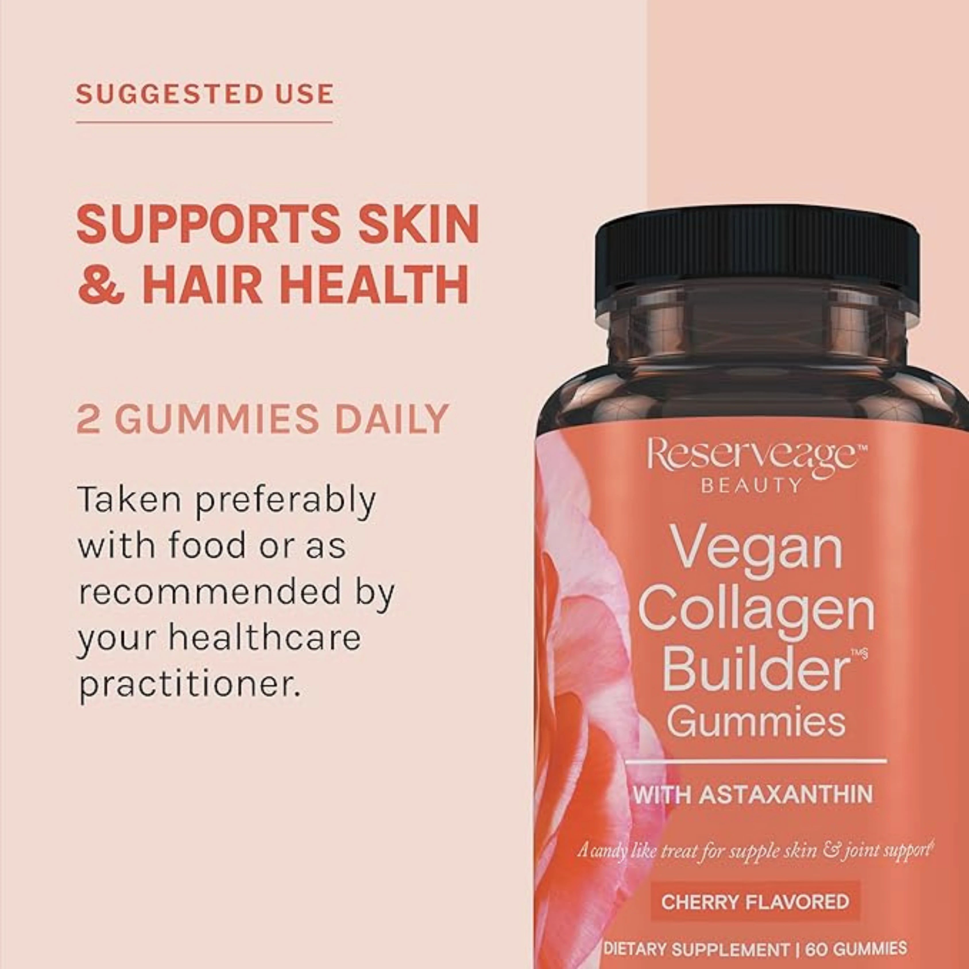 Reserveage Beauty, Vegan Collagen Builder Gummies, Cherry Flavor, 60 Gummies