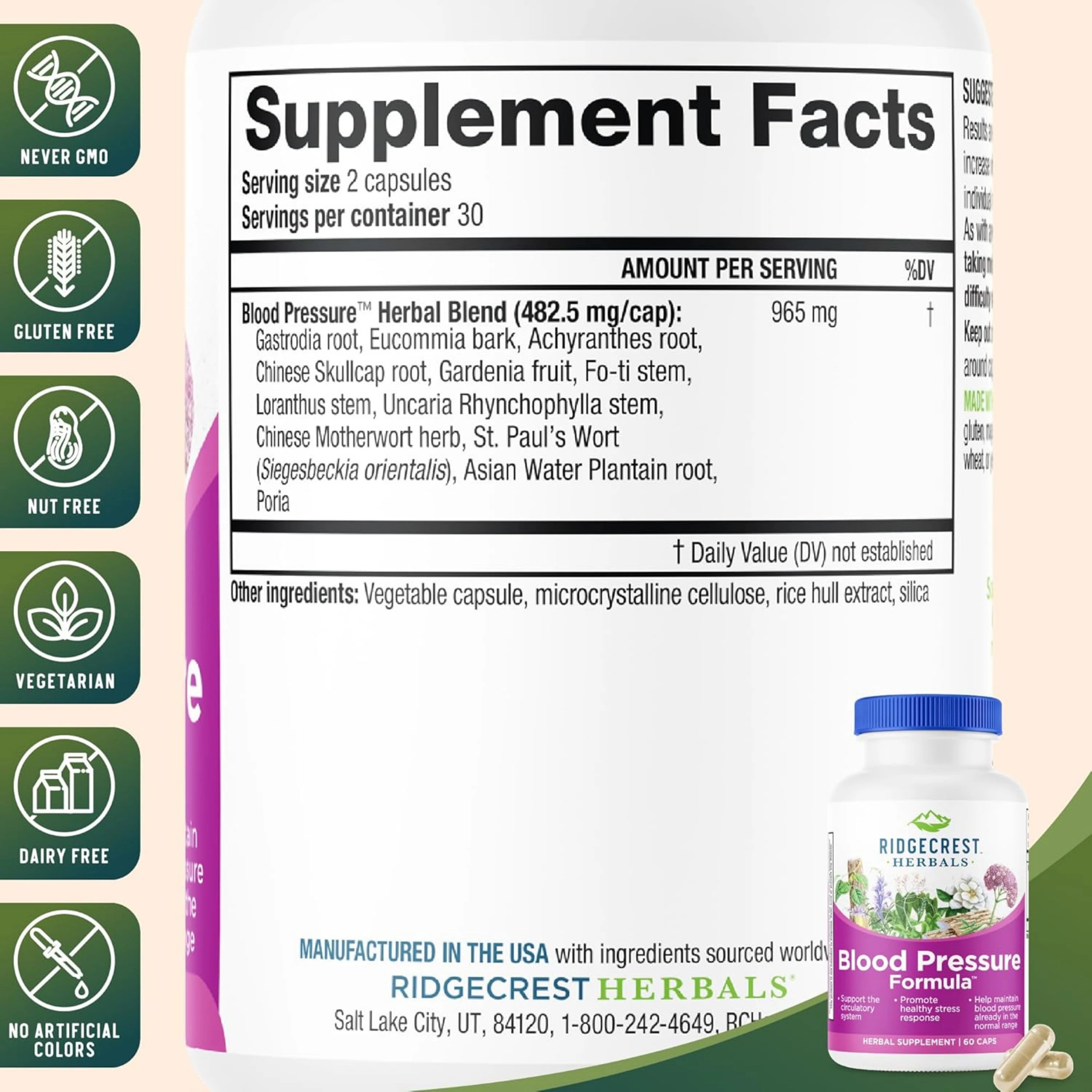 Ridgecrest Herbals, Blood Pressure Formula, 60 Capsules