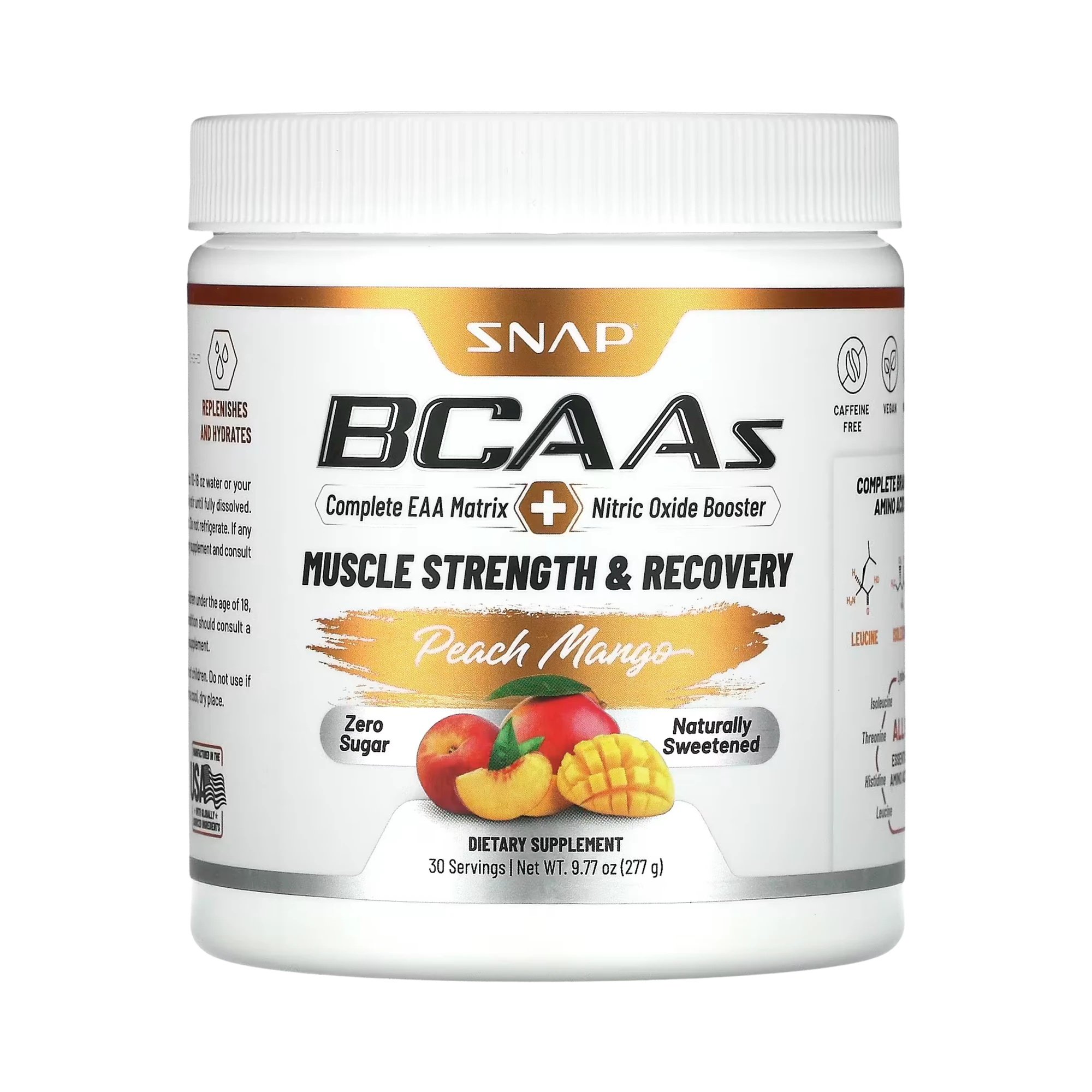 Snap Supplements, BCAAs, Peach Mango, 9.77 Oz