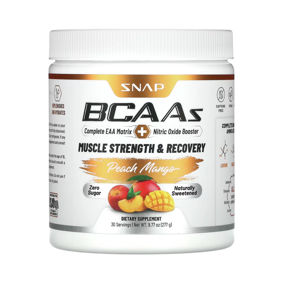 Snap Supplements, BCAAs, Peach Mango, 9.77 Oz