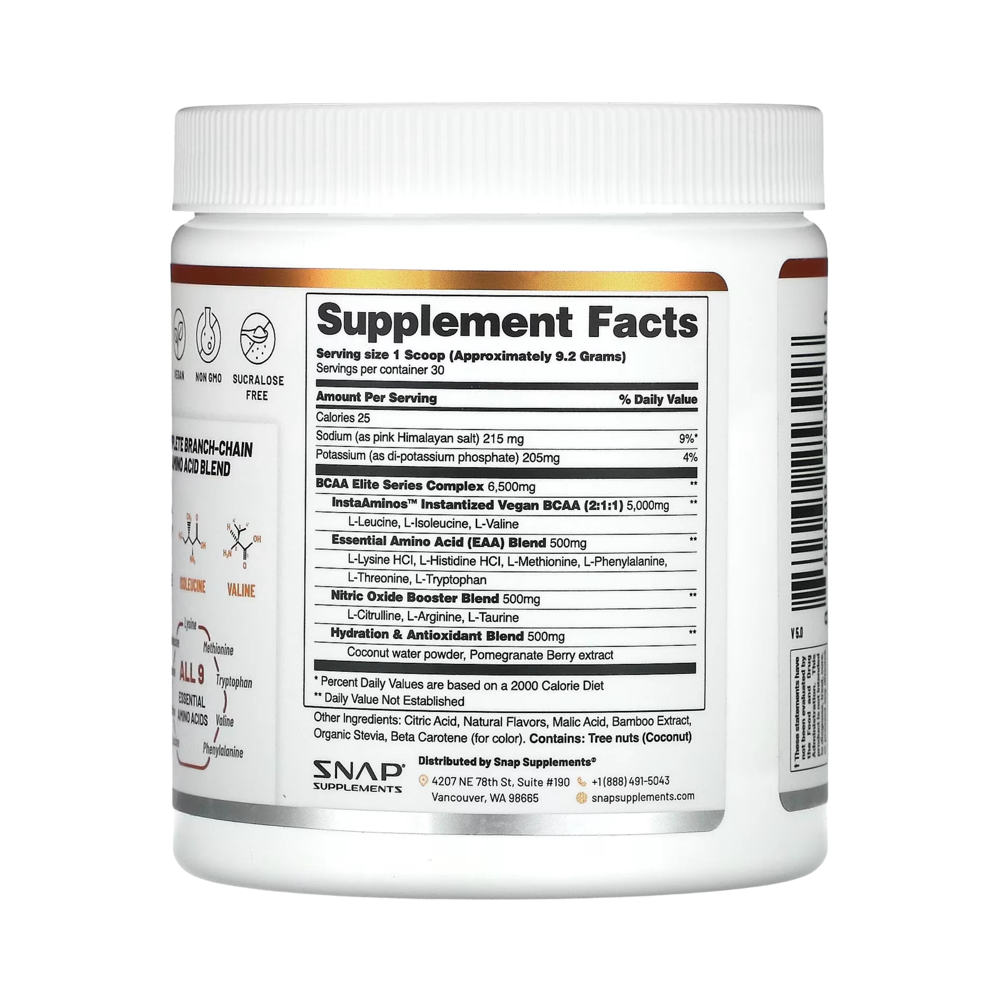 Snap Supplements, BCAAs, Peach Mango, 9.77 Oz