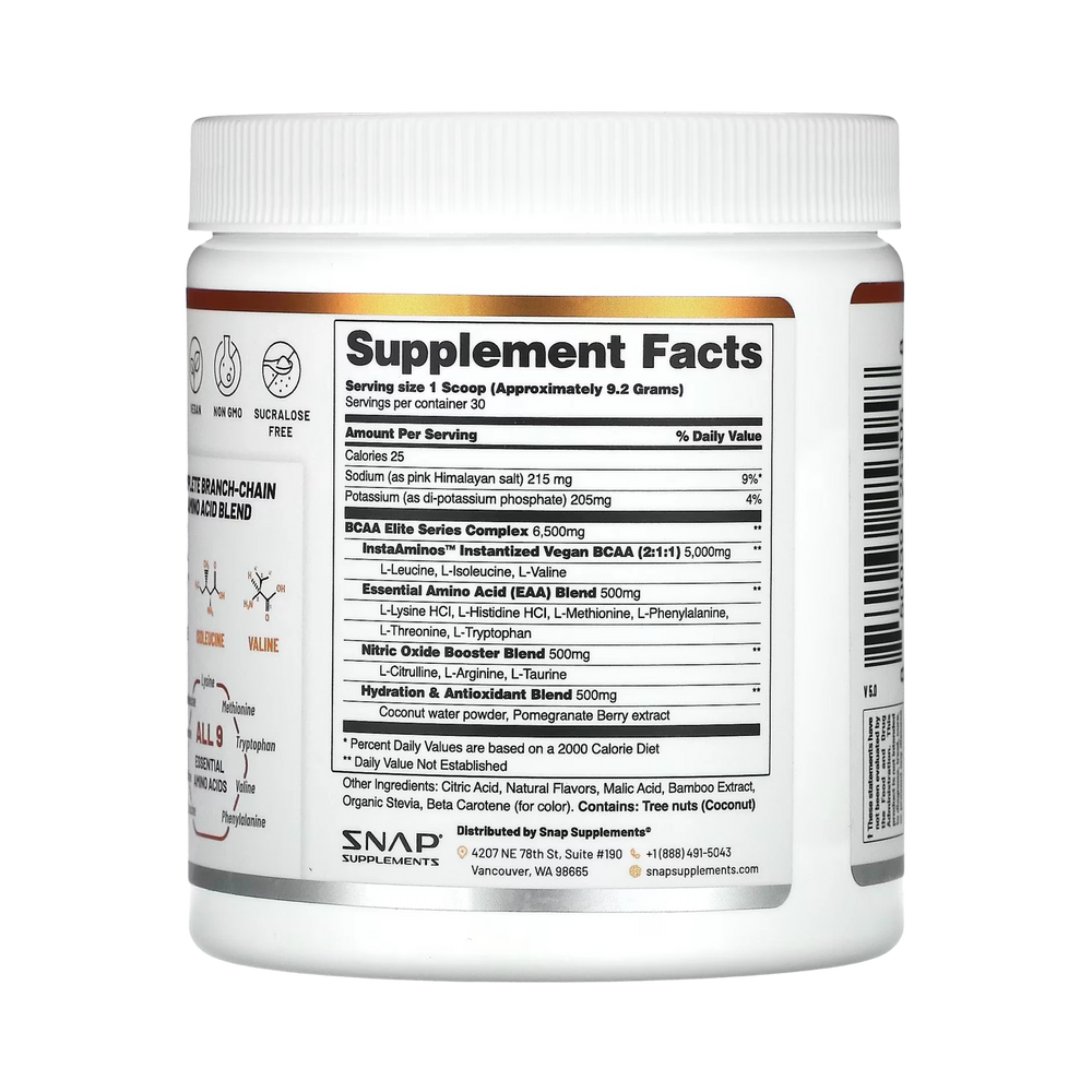 Snap Supplements, BCAAs, Peach Mango, 9.77 Oz