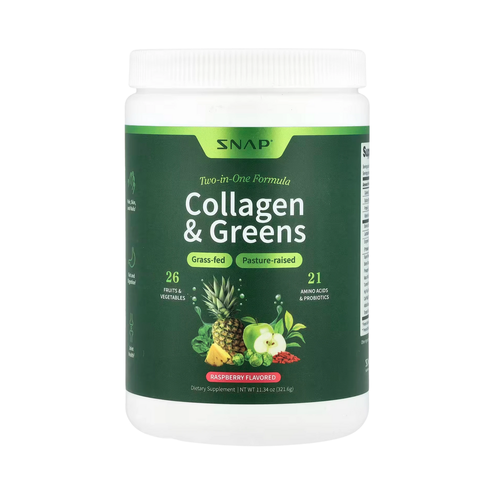 Snap Supplements, Collagen & Greens, Raspberry, 11.34 Oz
