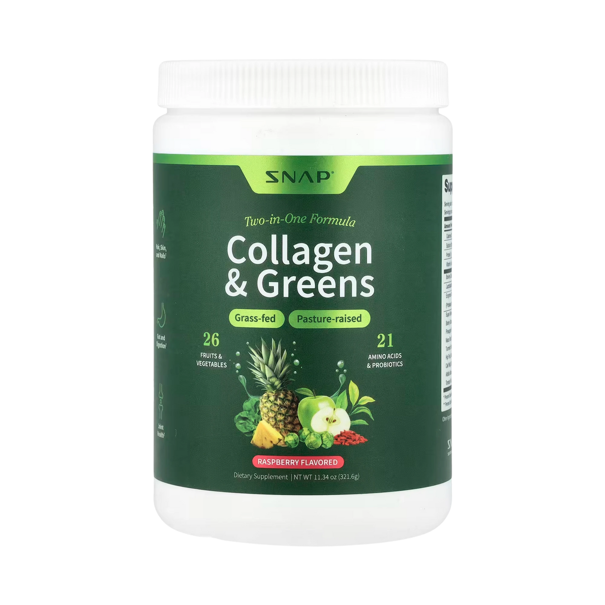 Snap Supplements, Collagen & Greens, Raspberry, 11.34 Oz