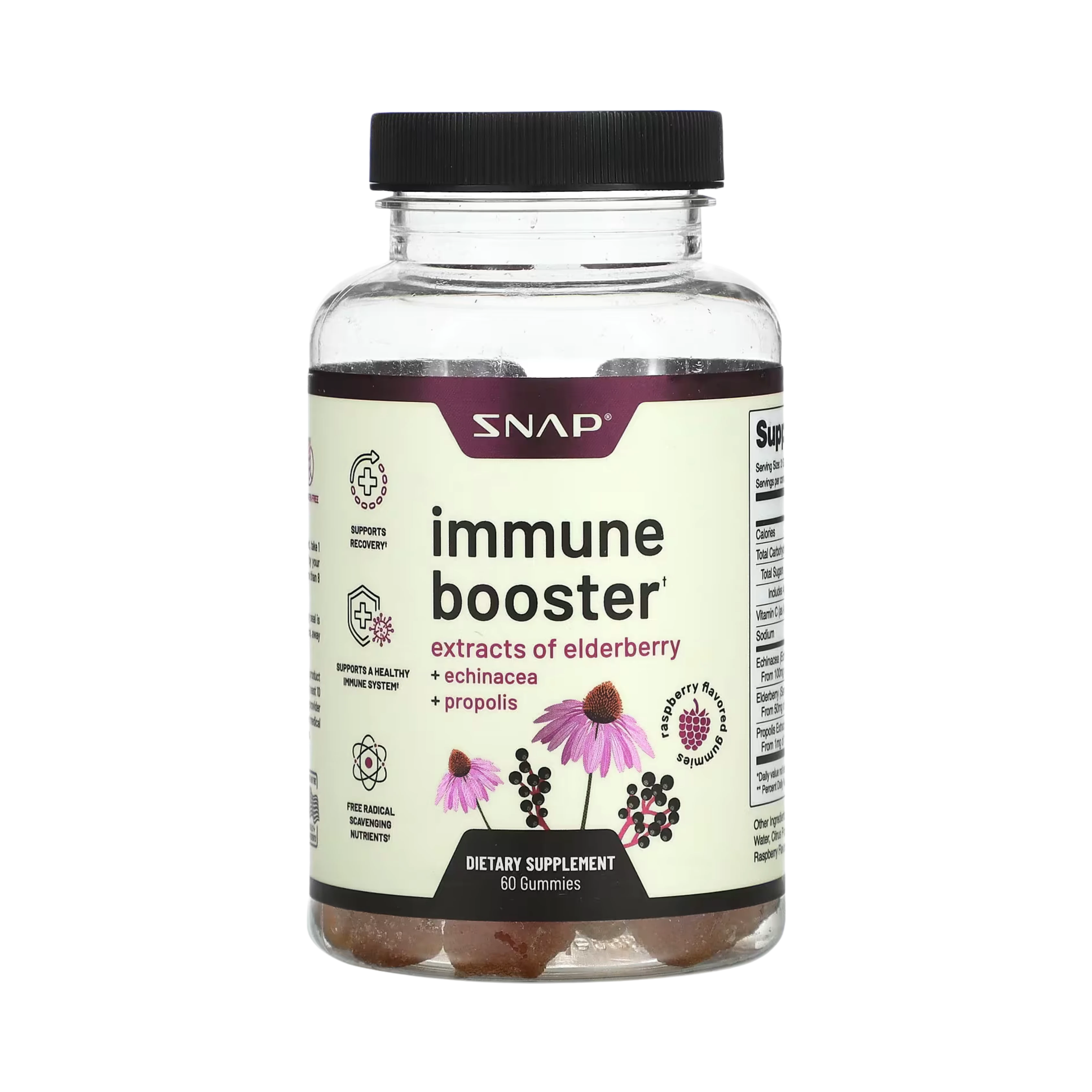 Snap Supplements, Immune Booster Gummies, Raspberry, 60 Gummies