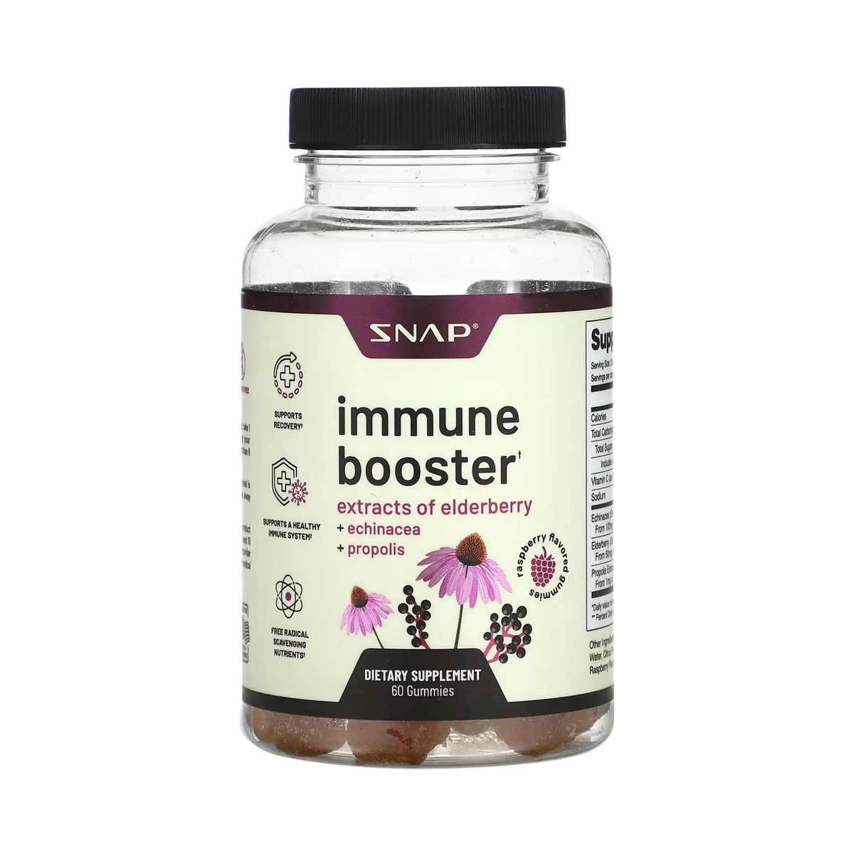 Snap Supplements, Immune Booster Gummies, Raspberry, 60 Gummies