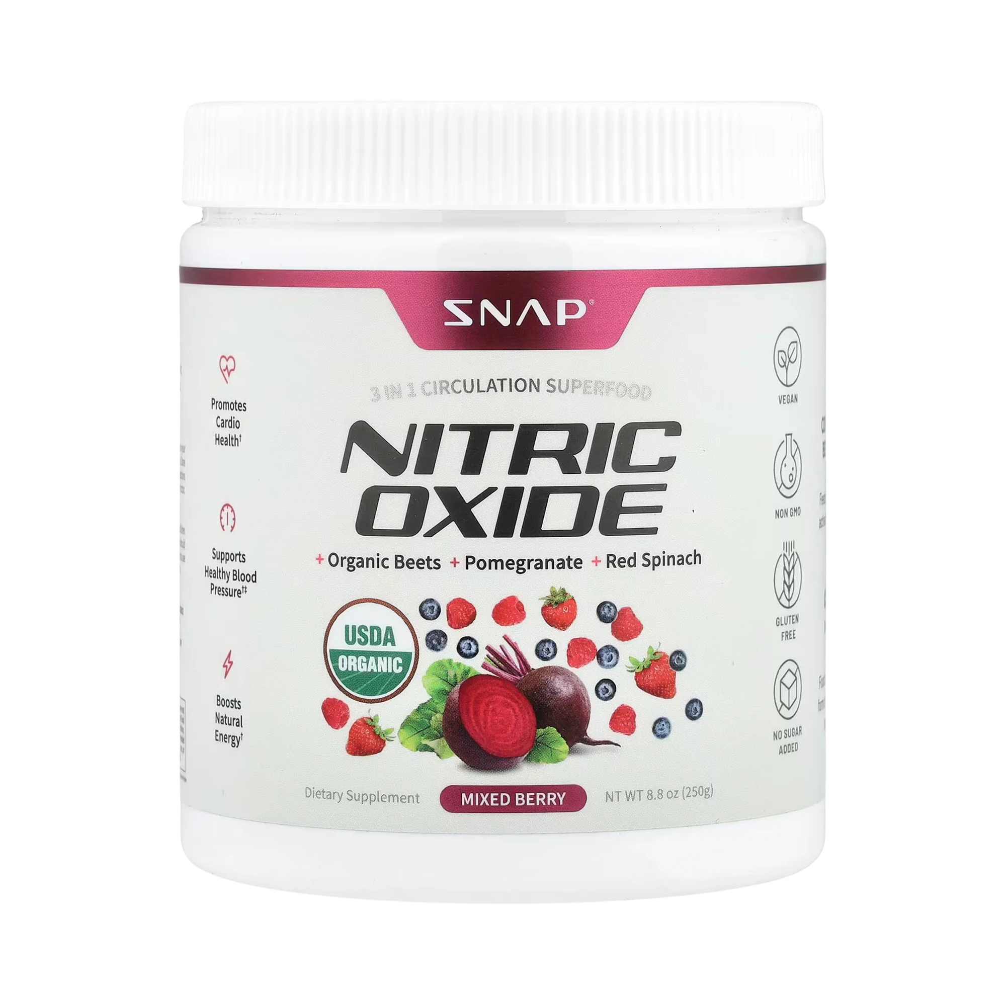 Snap Supplements, Nitric Oxide, Mixed Berry, 8.8 Oz