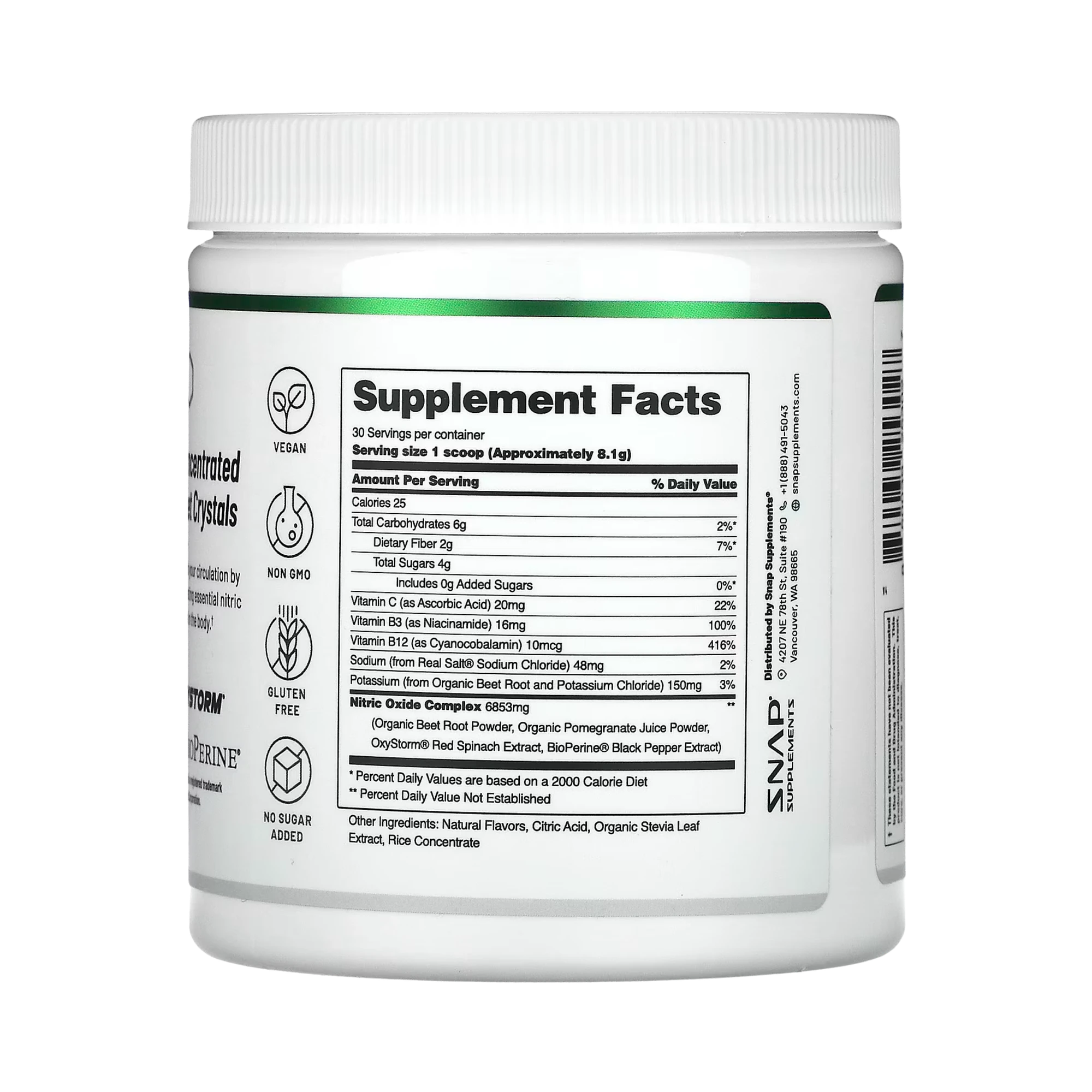 Snap Supplements, Nitric Oxide, Organic Beets, Apple, 8.8 Oz