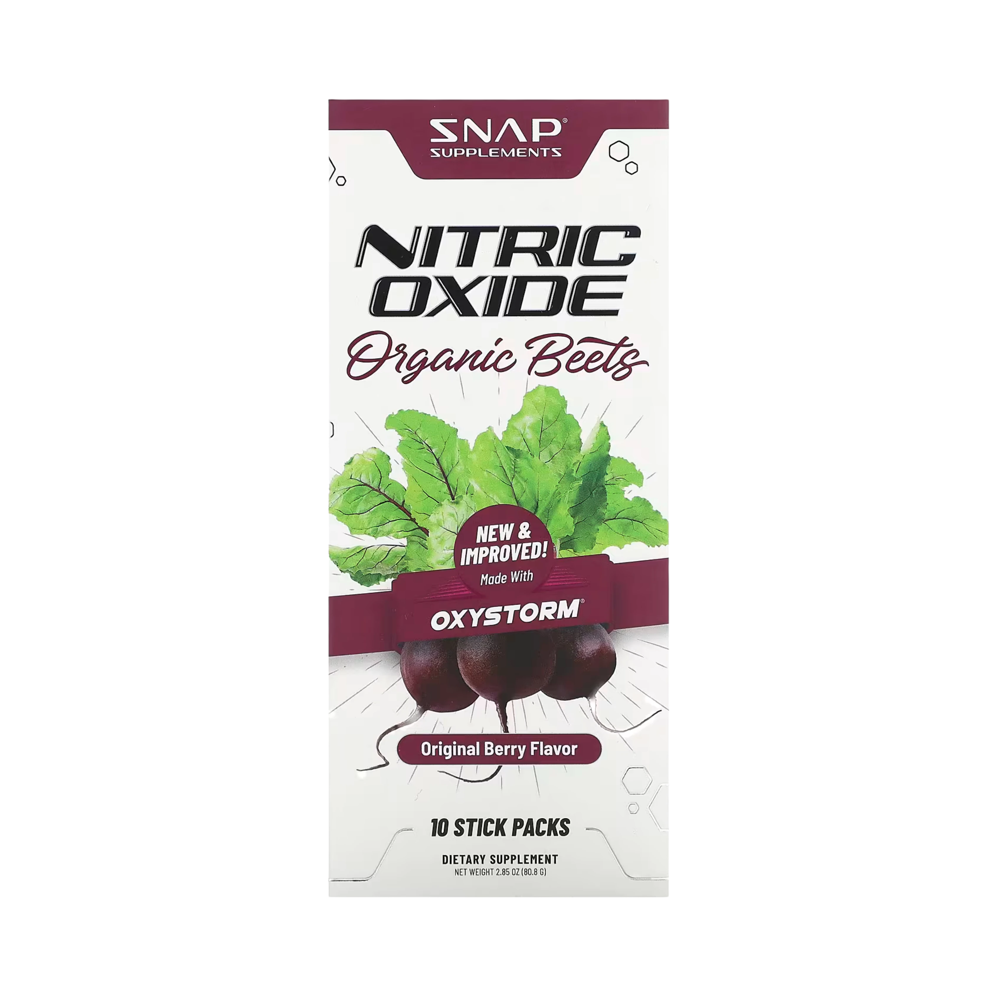 Snap Supplements, Nitric Oxide, Organic Beets, Original Berry, 10 Stick Packs, 0.29 Oz