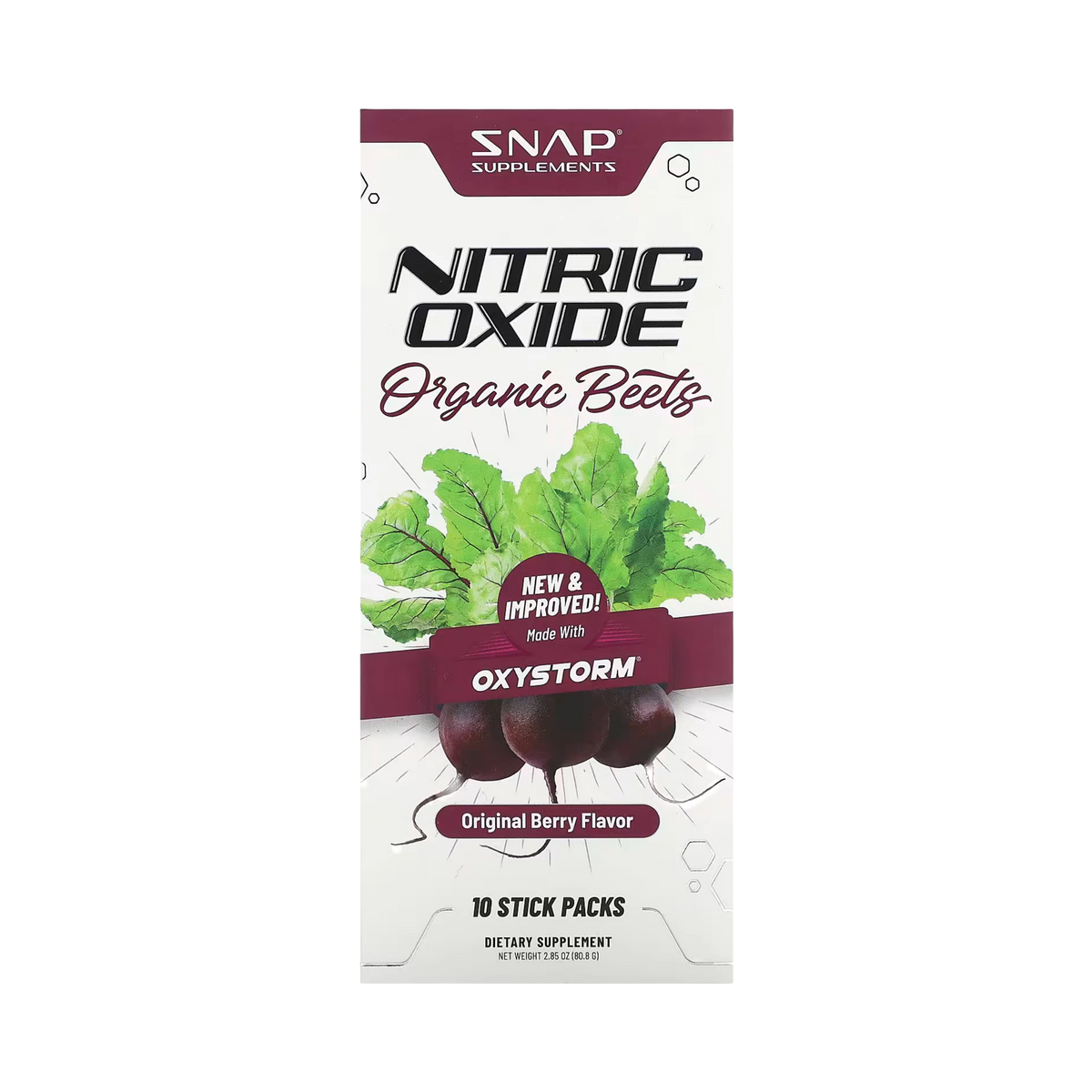 Snap Supplements, Nitric Oxide, Organic Beets, Original Berry, 10 Stick Packs, 0.29 Oz