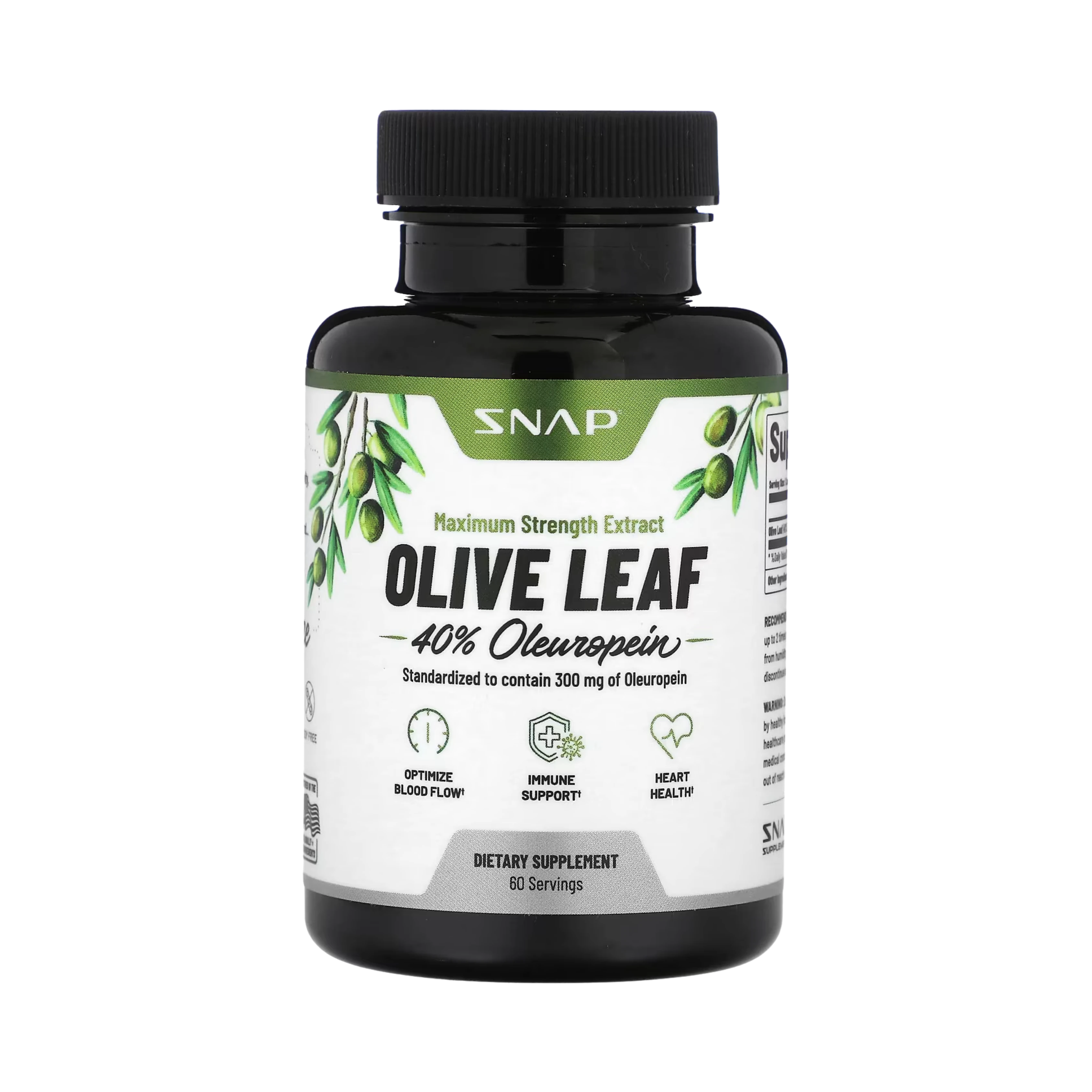 Snap Supplements, Olive Leaf, Maximum Strength, 750 Mg, 60 Capsules