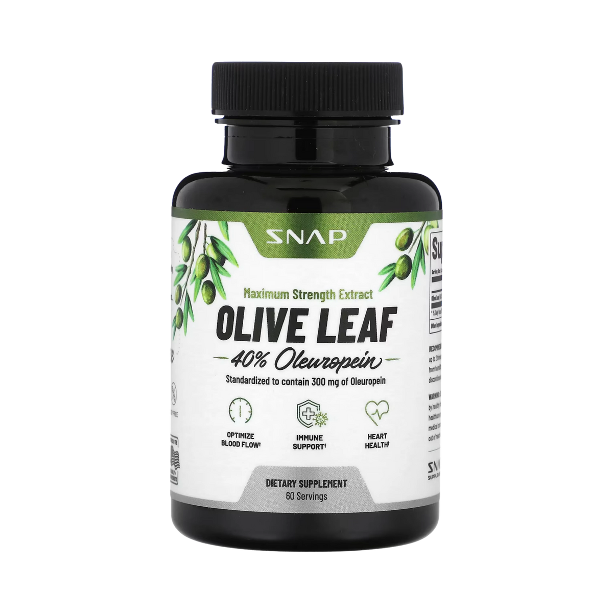 Snap Supplements, Olive Leaf, Maximum Strength, 750 Mg, 60 Capsules