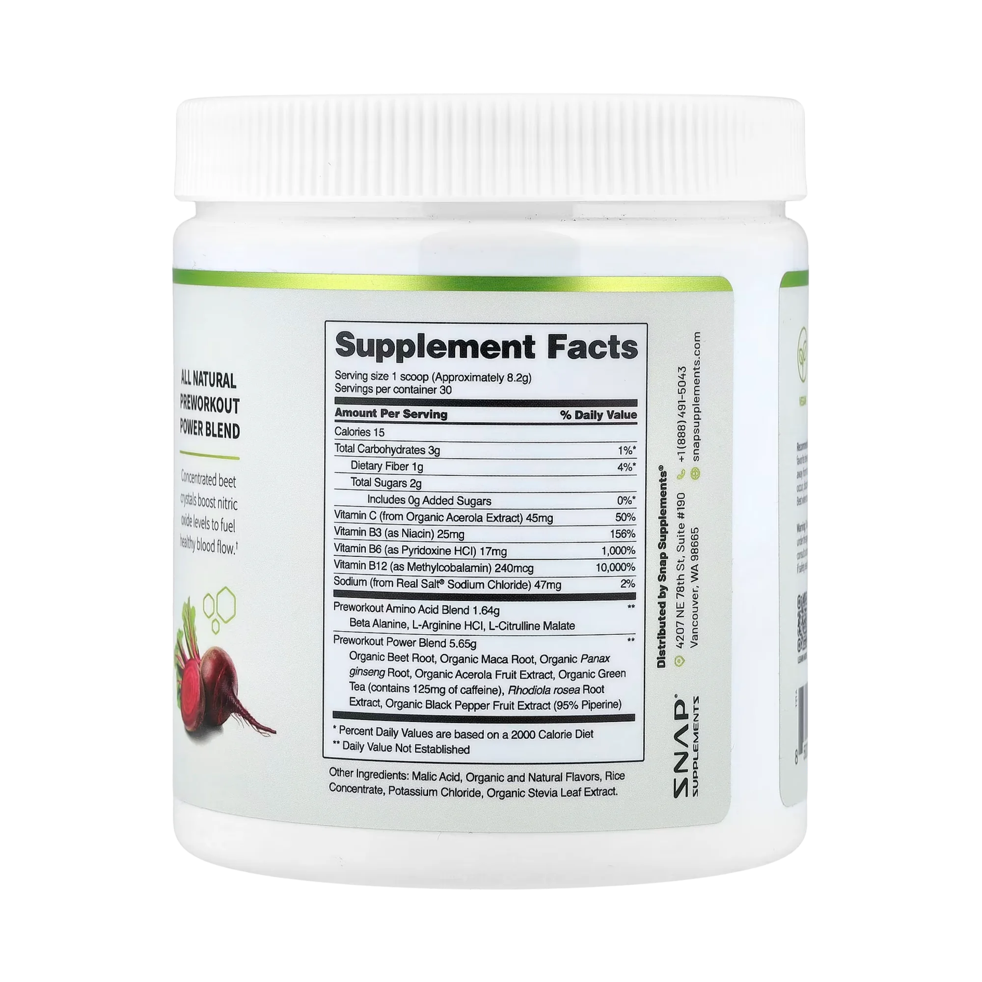 Snap Supplements, Pre Workout, Mixed Berry, 8.8 Oz