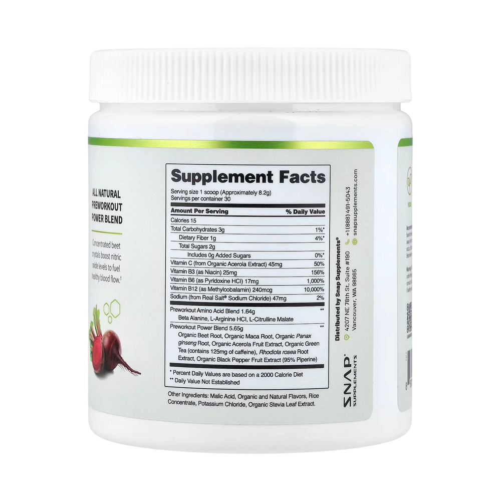 Snap Supplements, Pre Workout, Mixed Berry, 8.8 Oz