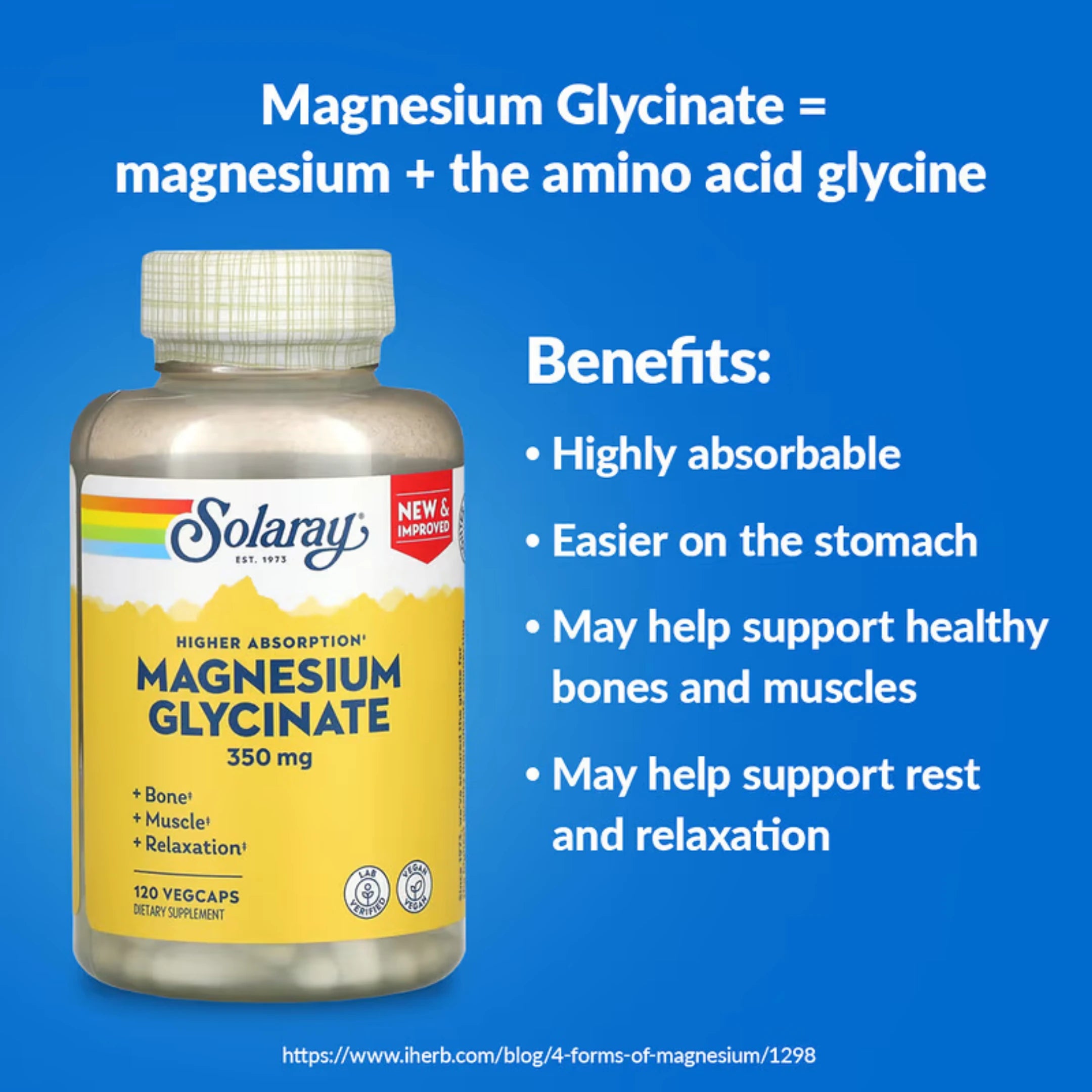 Solaray, High Absorption Magnesium Glycinate, 350 mg, 120 Veg Capsules