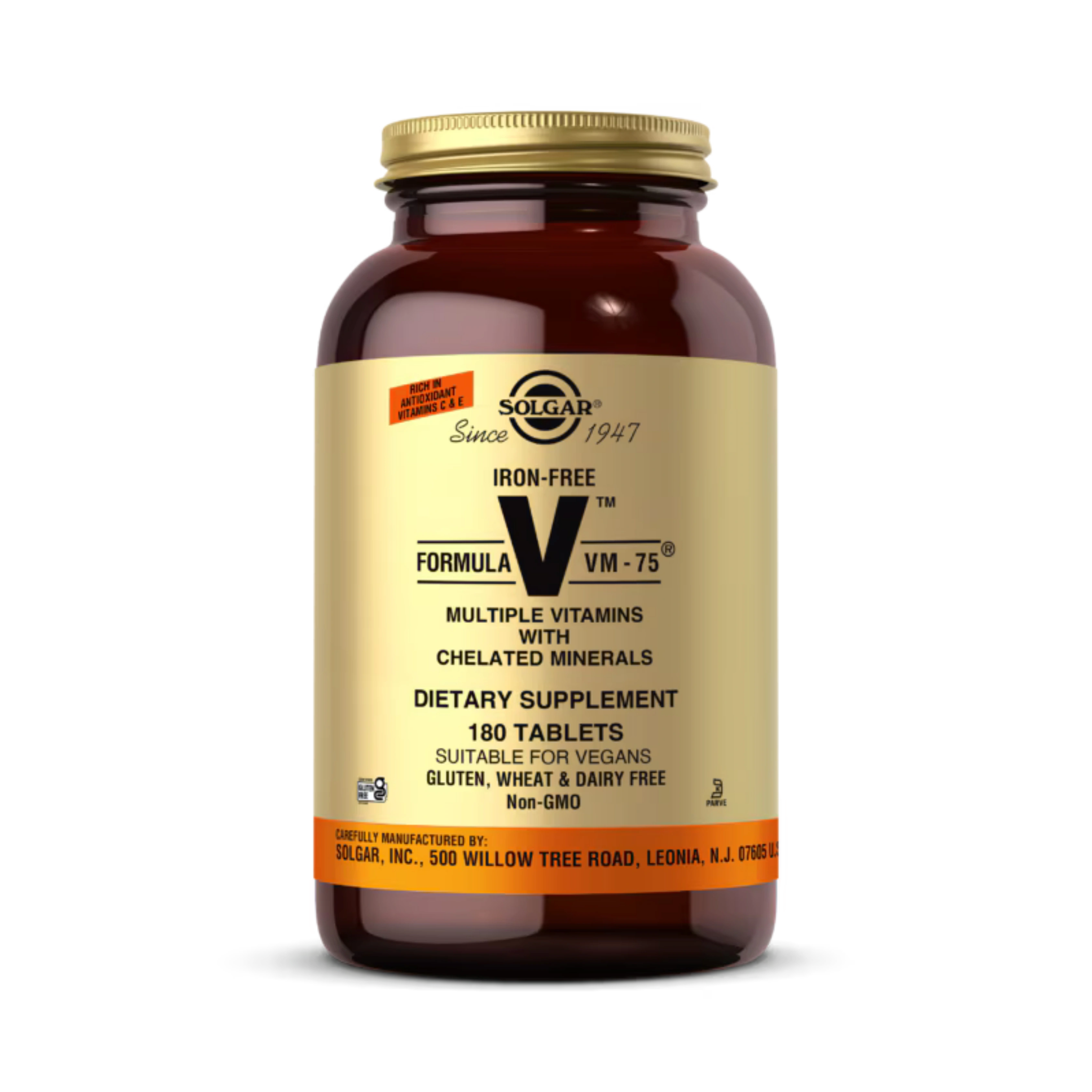 Solgar, Formula V, VM-75, Multiple Vitamins with Chelated Minerals, Iron-Free, 180 Tablets