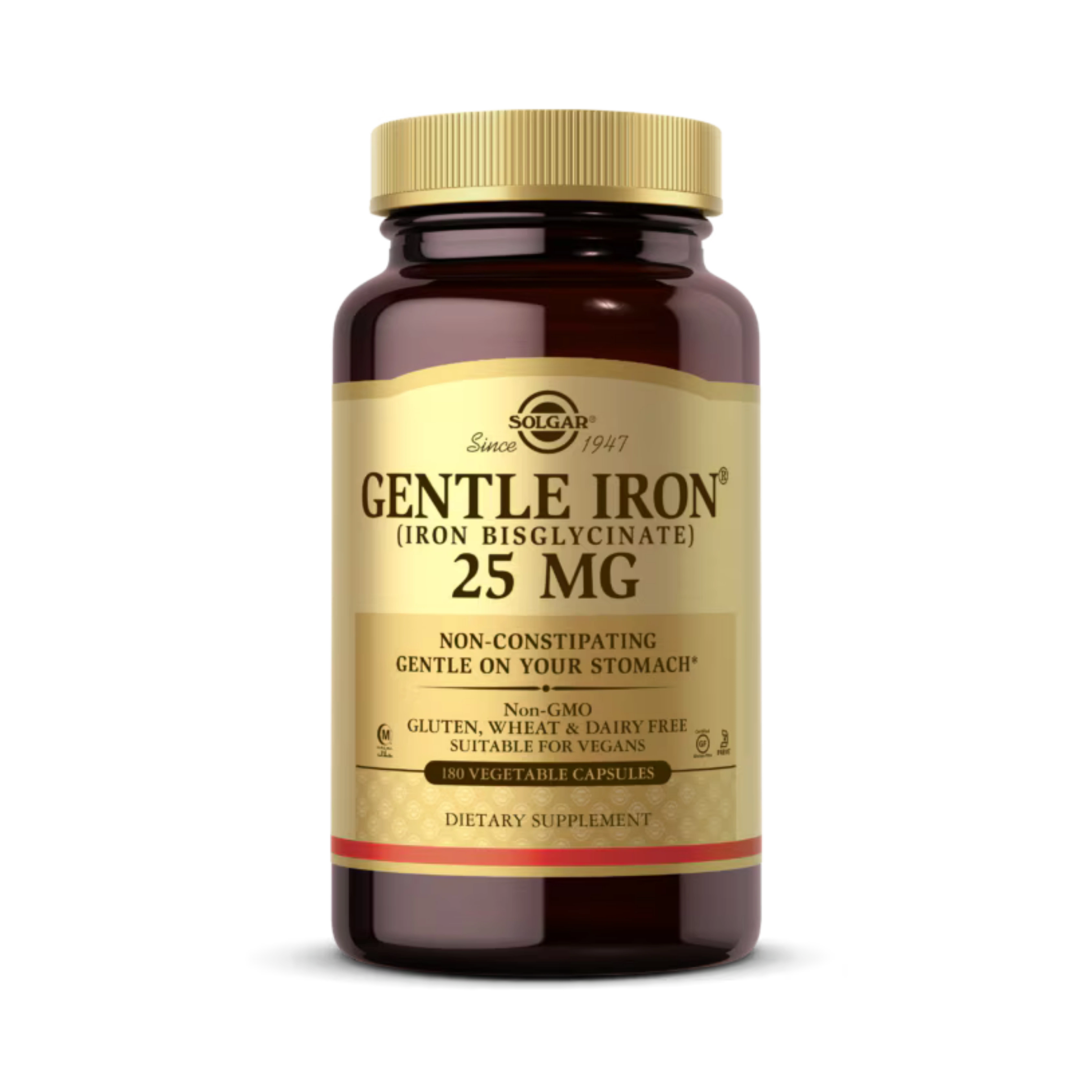 Solgar, Gentle Iron, 25 Mg, 180 Vegetable Capsules