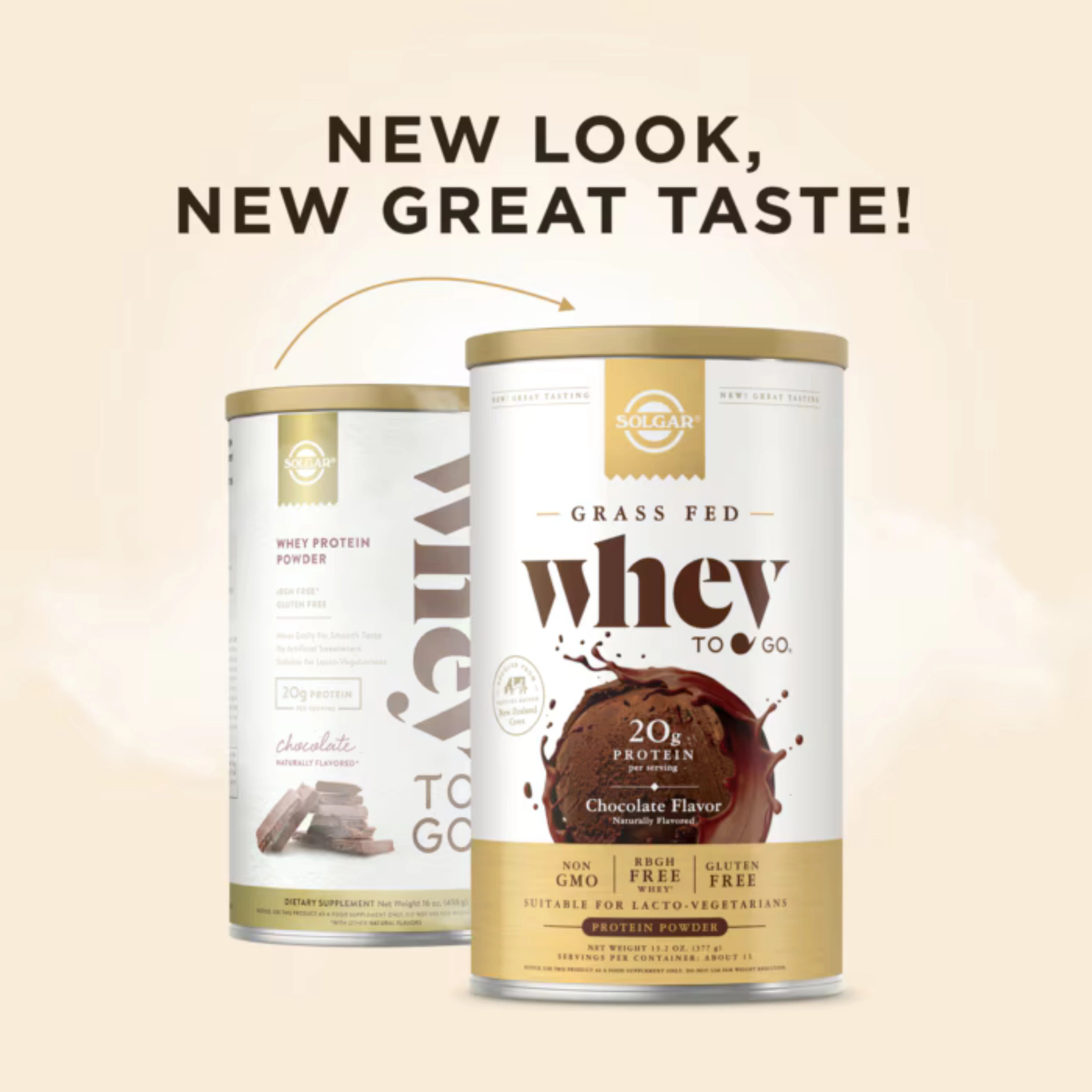 Solgar, Grass Fed Whey To Go, Protein Powder, Chocolate, 13.2 Oz (377 g)