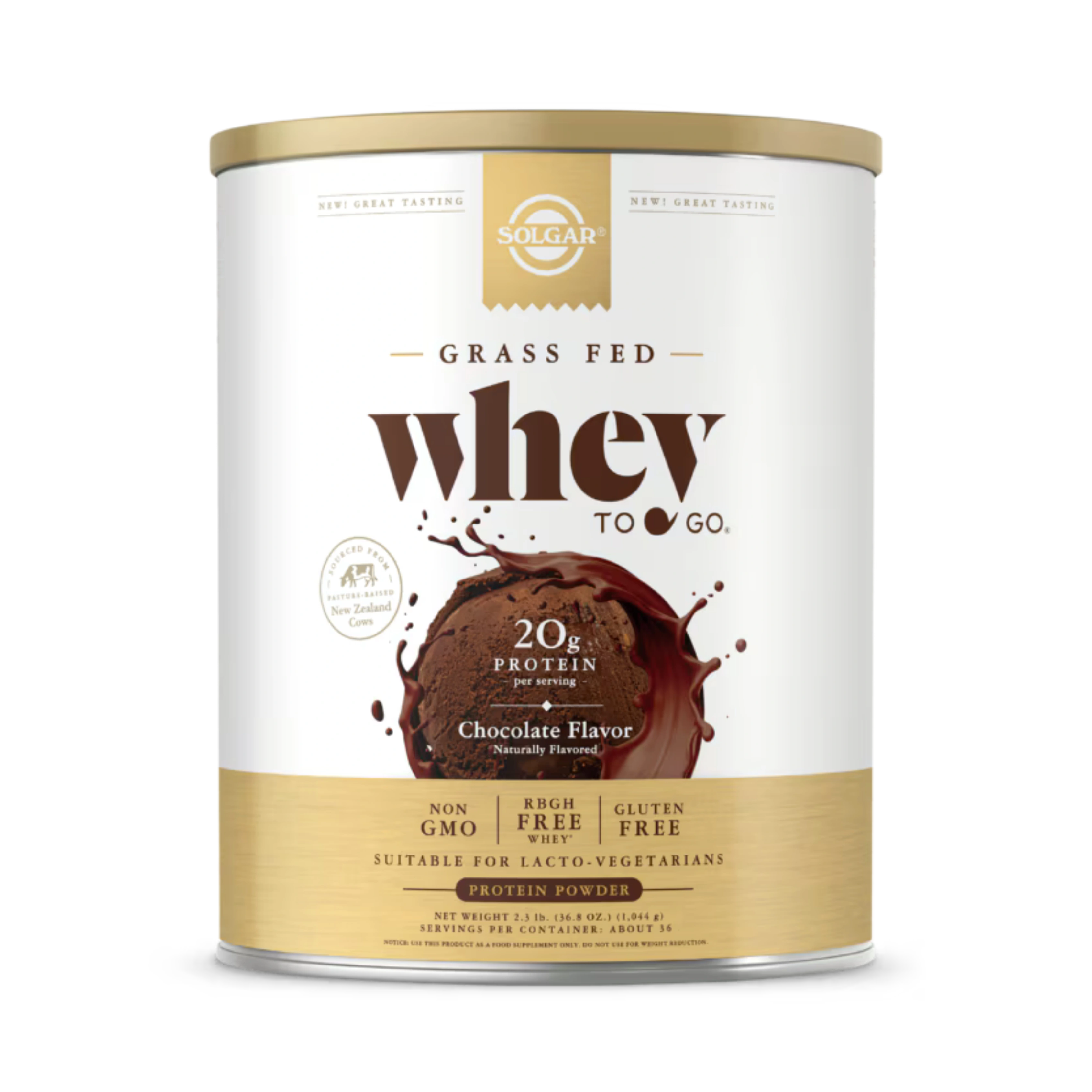 Solgar, Grass Fed Whey To Go, Protein Powder, Chocolate, 36.8 Oz (1044 g)