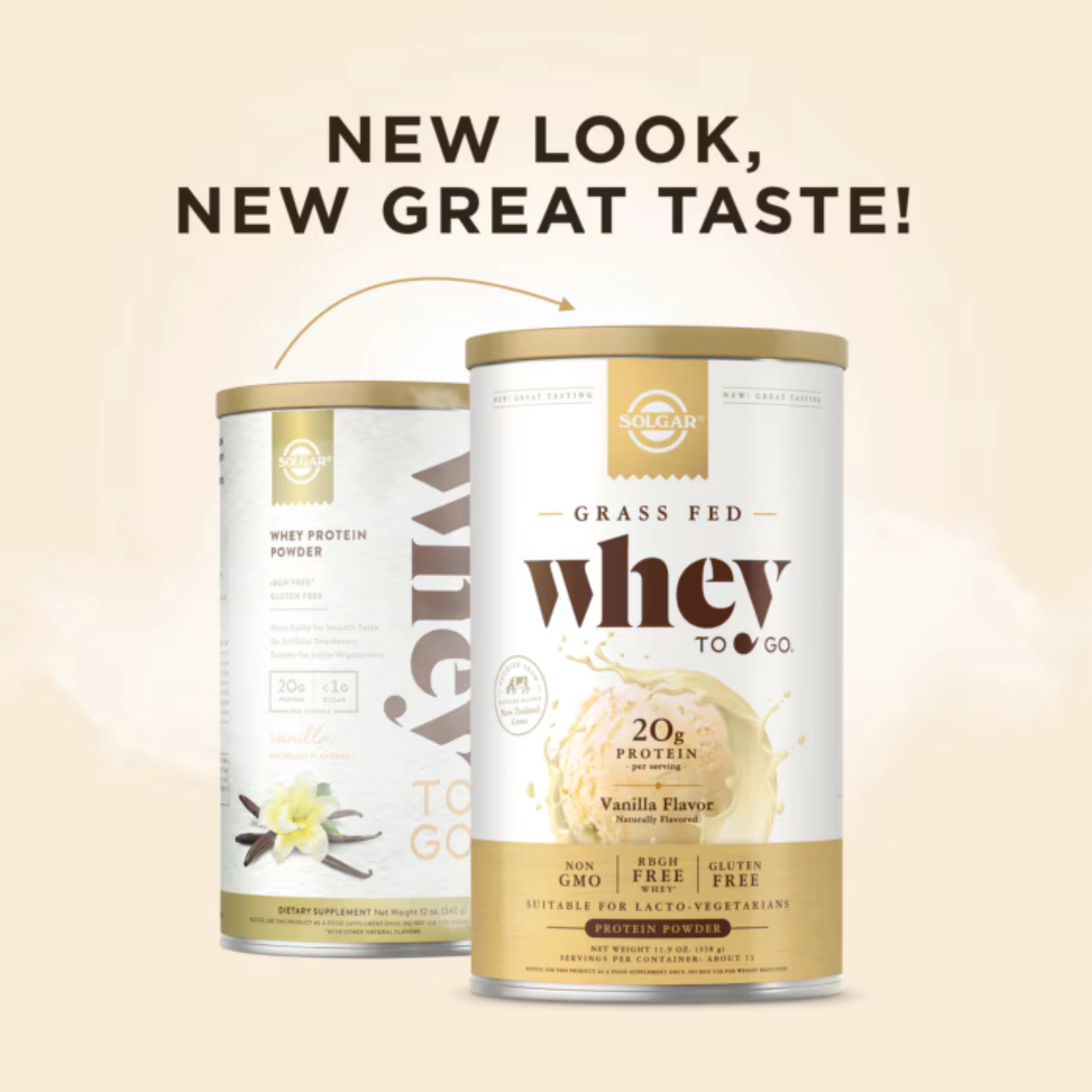 Solgar, Grass Fed Whey To Go, Protein Powder, Vanilla, 11.9 Oz (338 g)